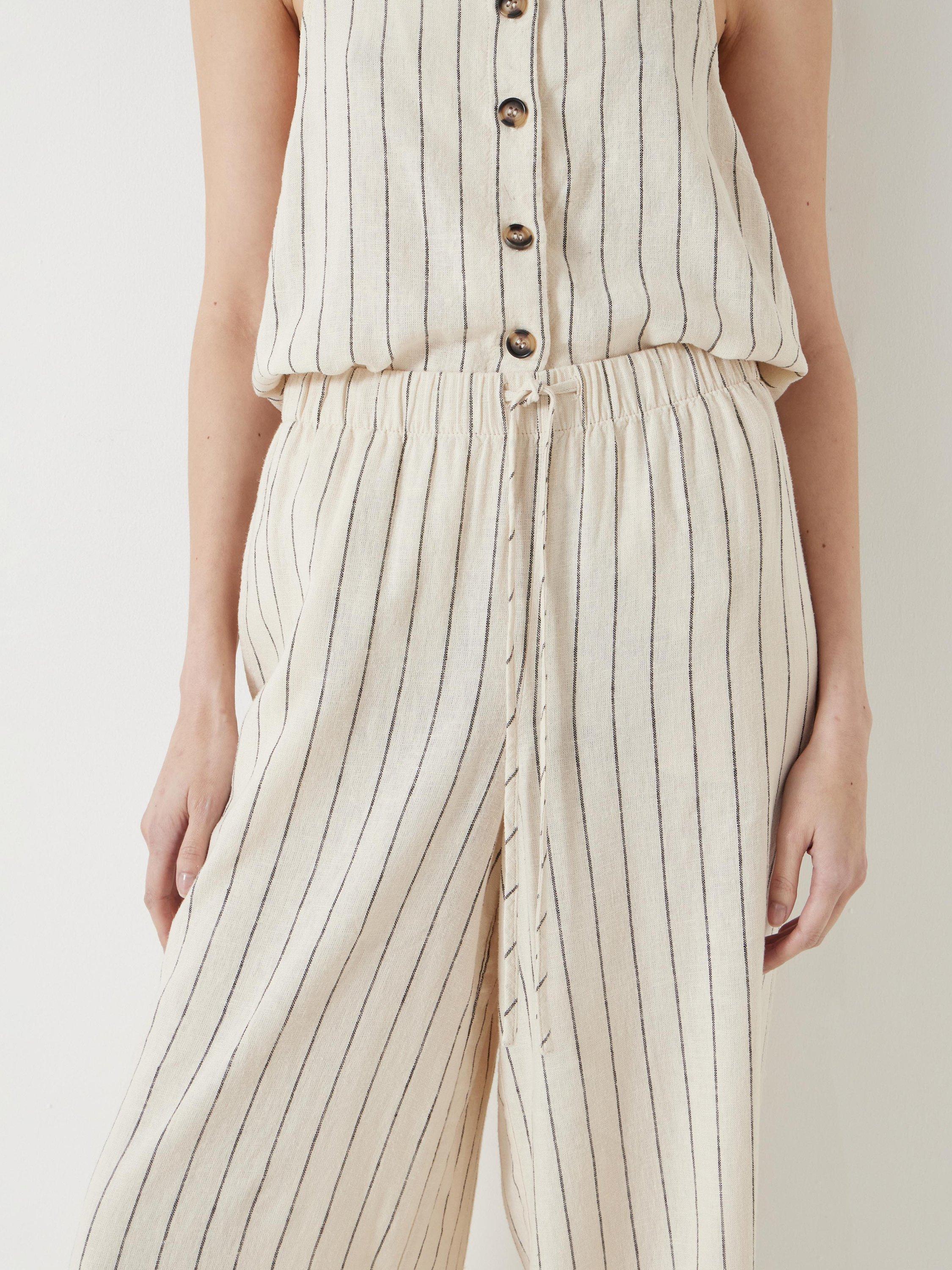 Product image 5 of 5, which shows HUSH Petunia Stripe Linen Blend Trousers, Ecru/Black, 10S