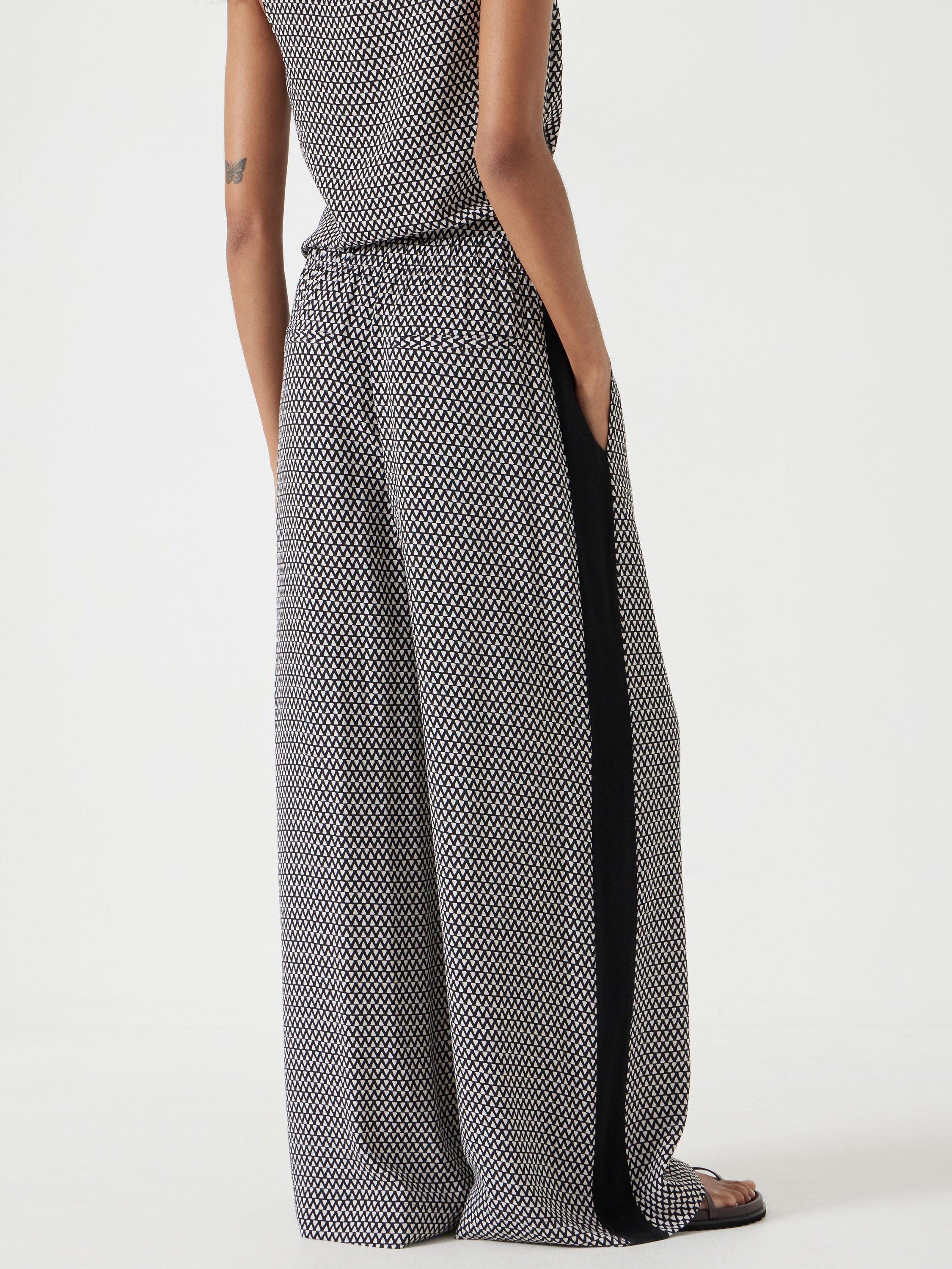 Product image 3 of 5, which shows Hush Petunia Wide Leg Geometric Culottes, Black/White, 4R