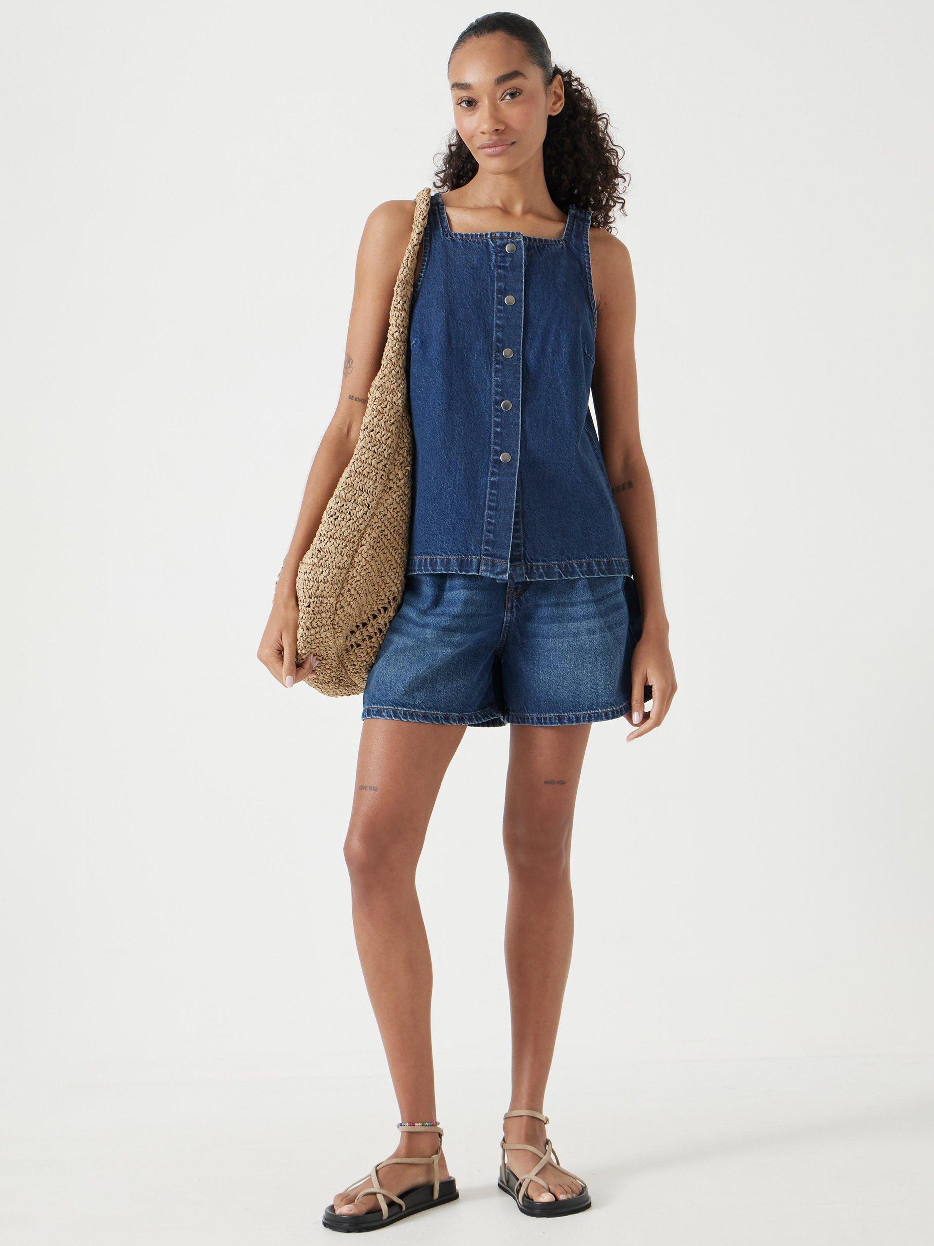 Product image 3 of 6, which shows HUSH Tailored Denim Waistcoat, Mid Authentic Wash, 10