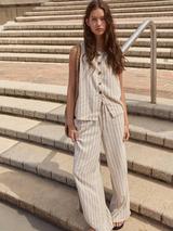 HUSH Phoebe Stripe Linen Blend Waistcoat, Ecru/Black