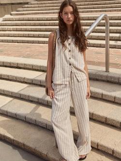 HUSH Phoebe Stripe Linen Blend Waistcoat, Ecru/Black, Ecru/Black