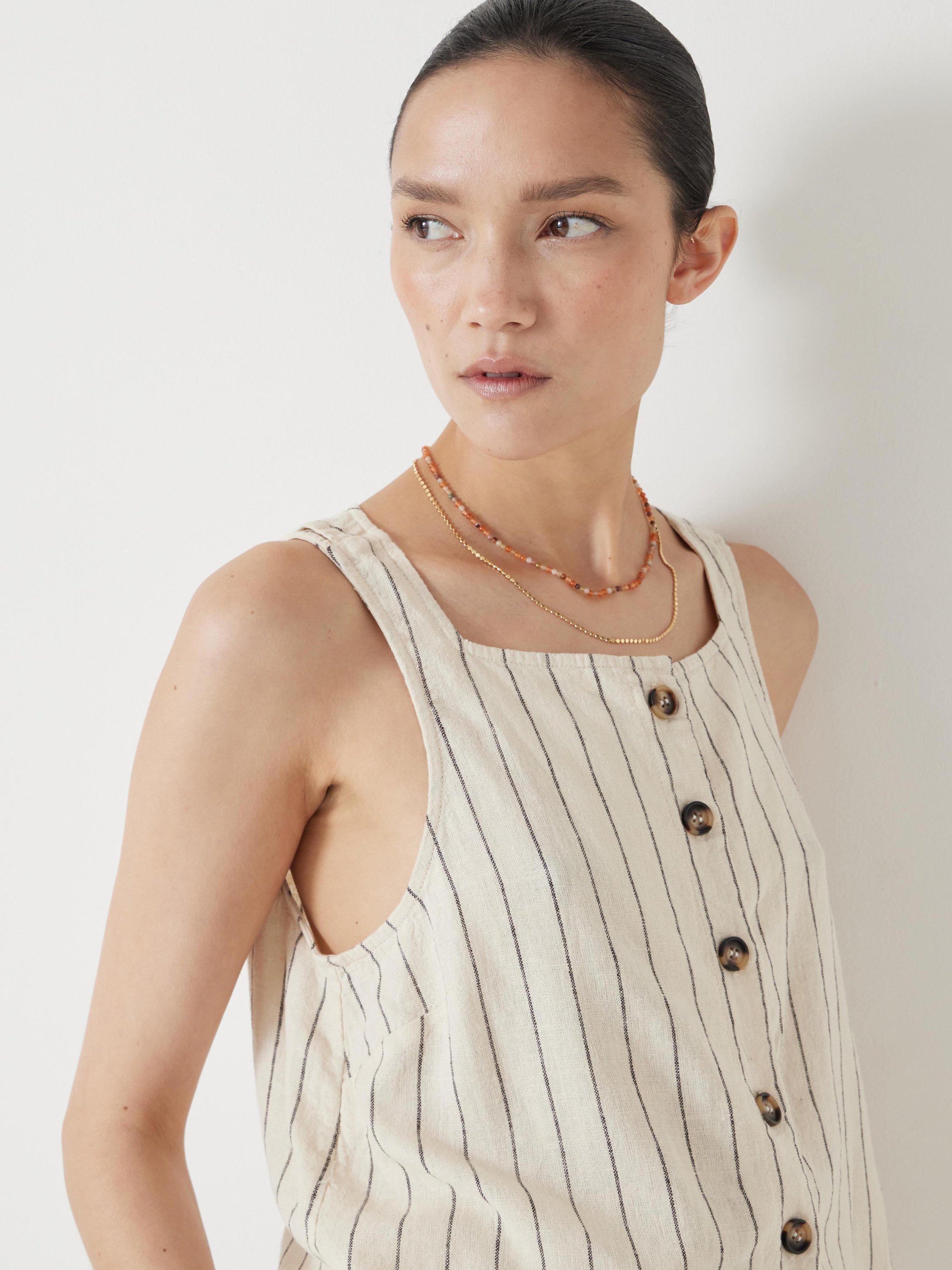 Product image 3 of 5, which shows HUSH Phoebe Stripe Linen Blend Waistcoat, Ecru/Black, 10