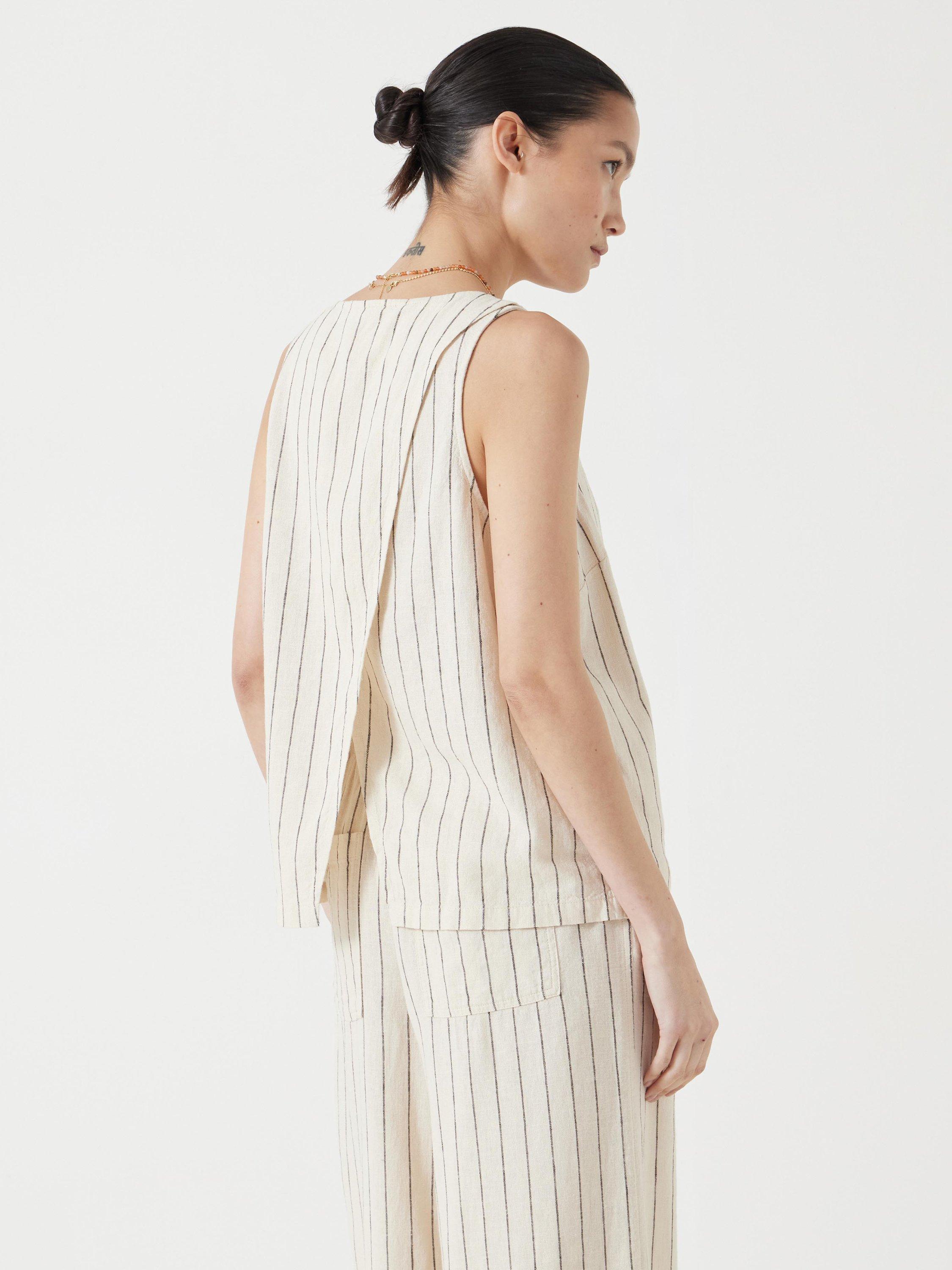 Product image 4 of 5, which shows HUSH Phoebe Stripe Linen Blend Waistcoat, Ecru/Black, 10