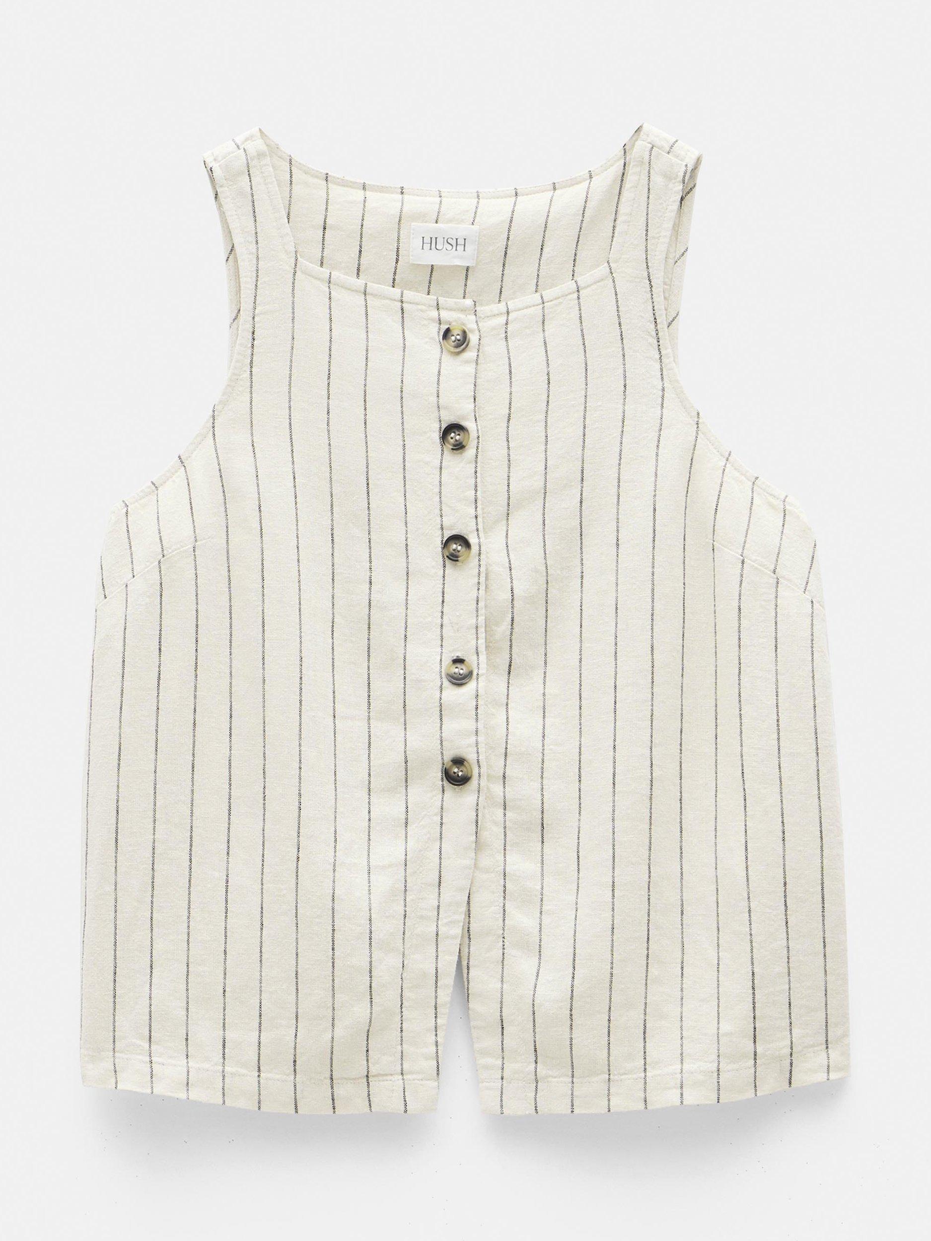 Product image 5 of 5, which shows HUSH Phoebe Stripe Linen Blend Waistcoat, Ecru/Black, 10