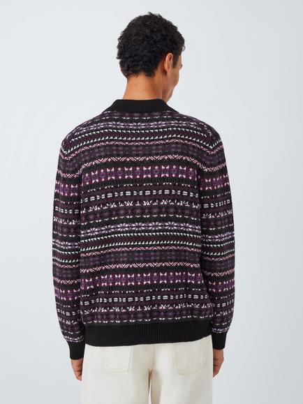 John Lewis Cotton Blend Fair Isle Knit Polo Top, Multi - view 2, Multi