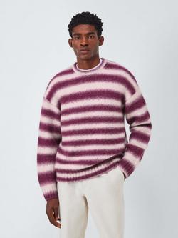 John Lewis Ombre Stripe Crew Neck Jumper with Alpaca, Pink/Multi, Pink Multi