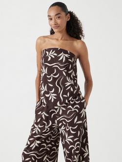HUSH Linen Blend Bandeau Sleeveless Top, Chocolate/White