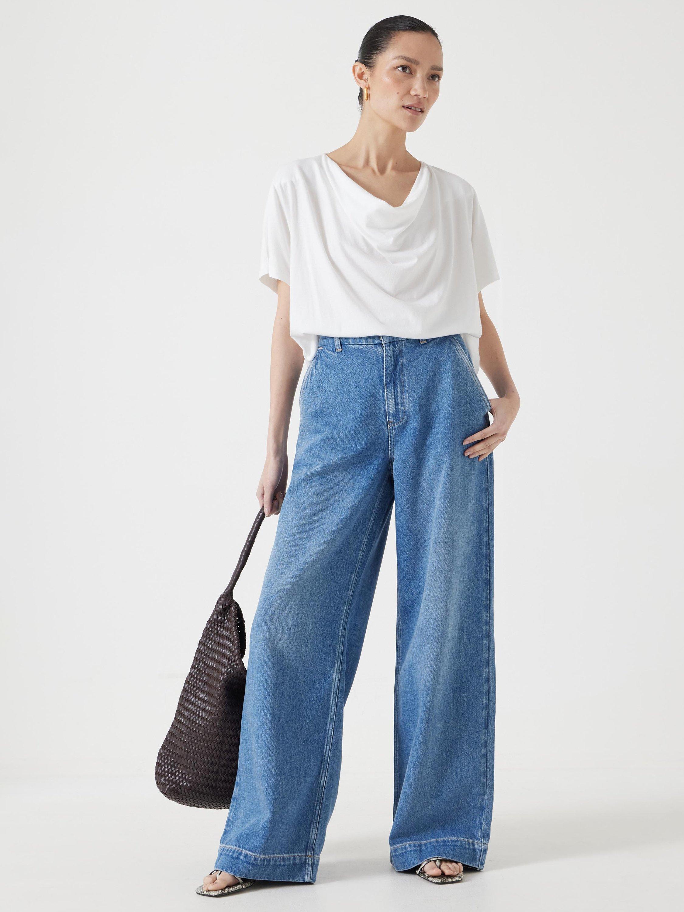 Product image 2 of 5, which shows HUSH Cotton Blend Cowl Neck T-Shirt, White, XS-S