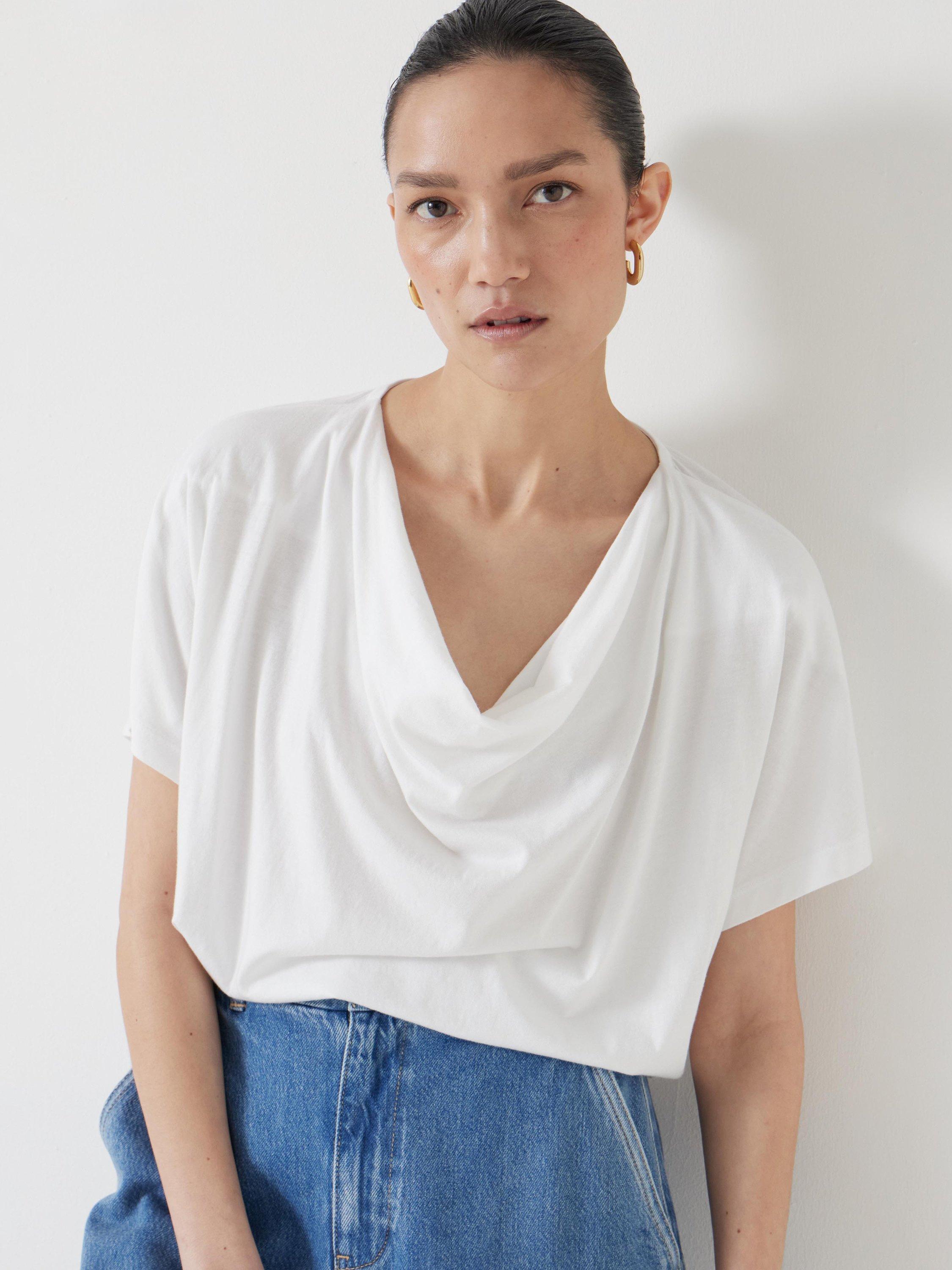 Product image 4 of 5, which shows HUSH Cotton Blend Cowl Neck T-Shirt, White, XS-S