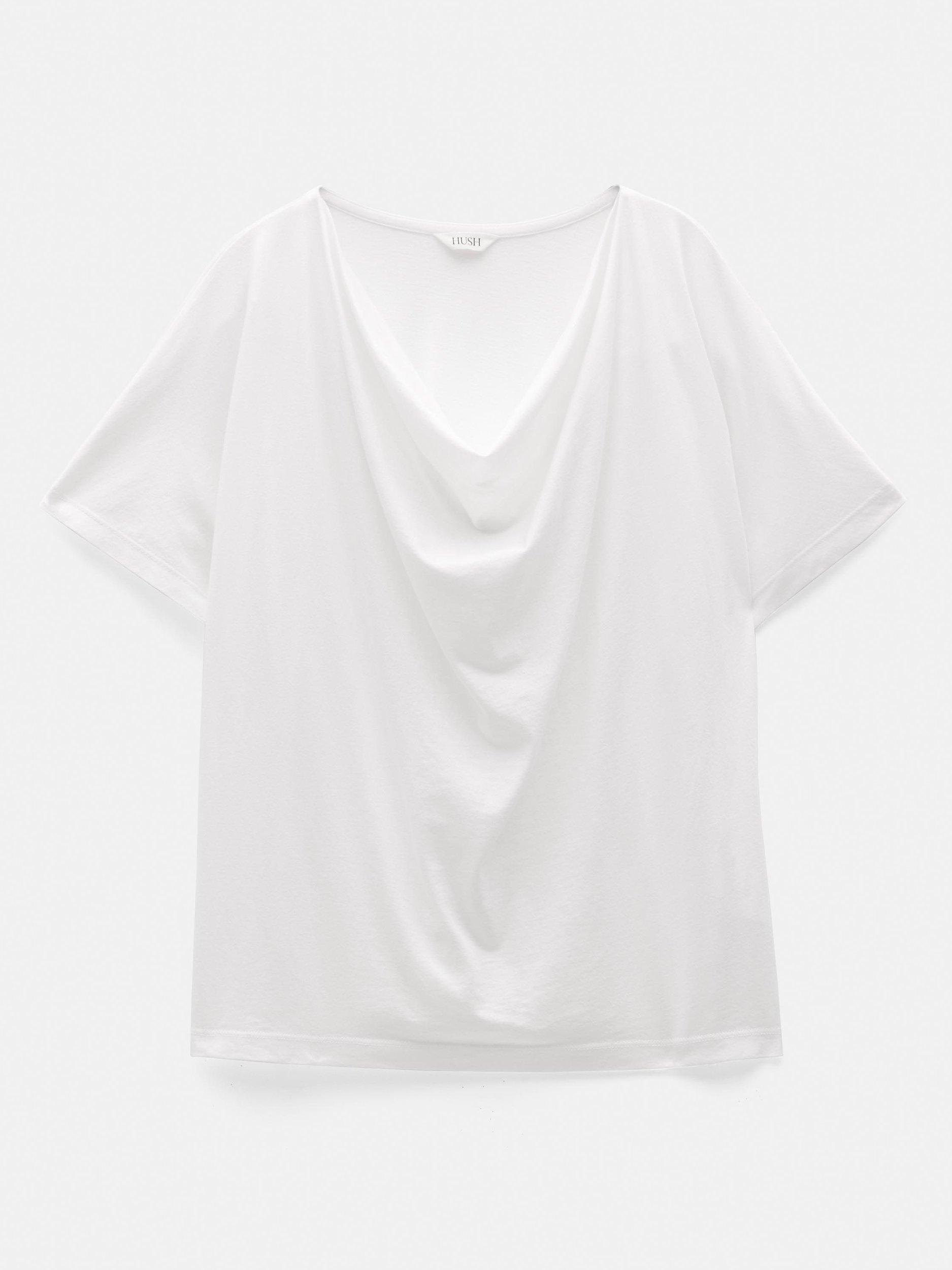 Product image 5 of 5, which shows HUSH Cotton Blend Cowl Neck T-Shirt, White, XS-S