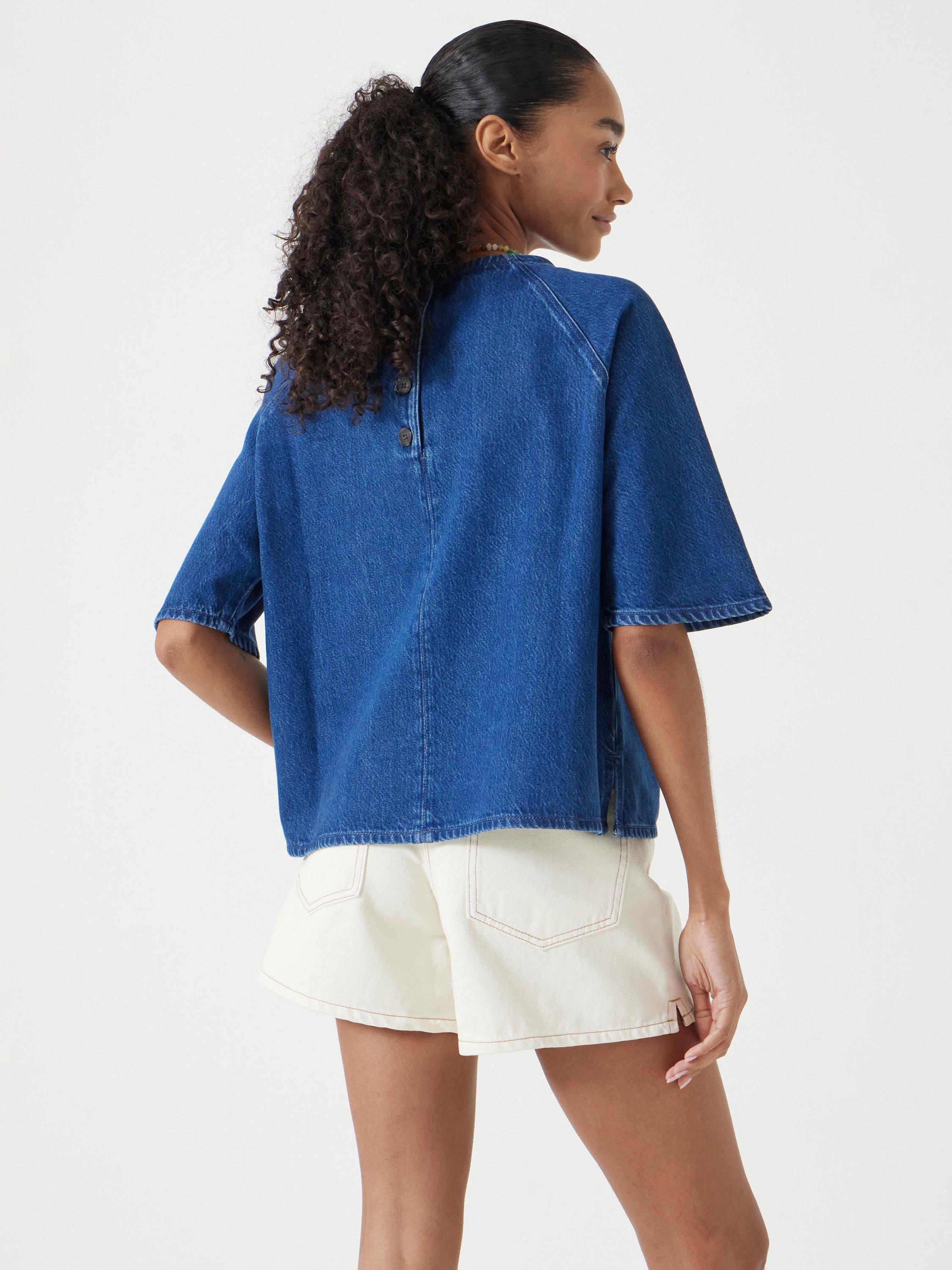 Product image 3 of 5, which shows HUSH Denim Raglan Sleeve Top, Blue, XXS
