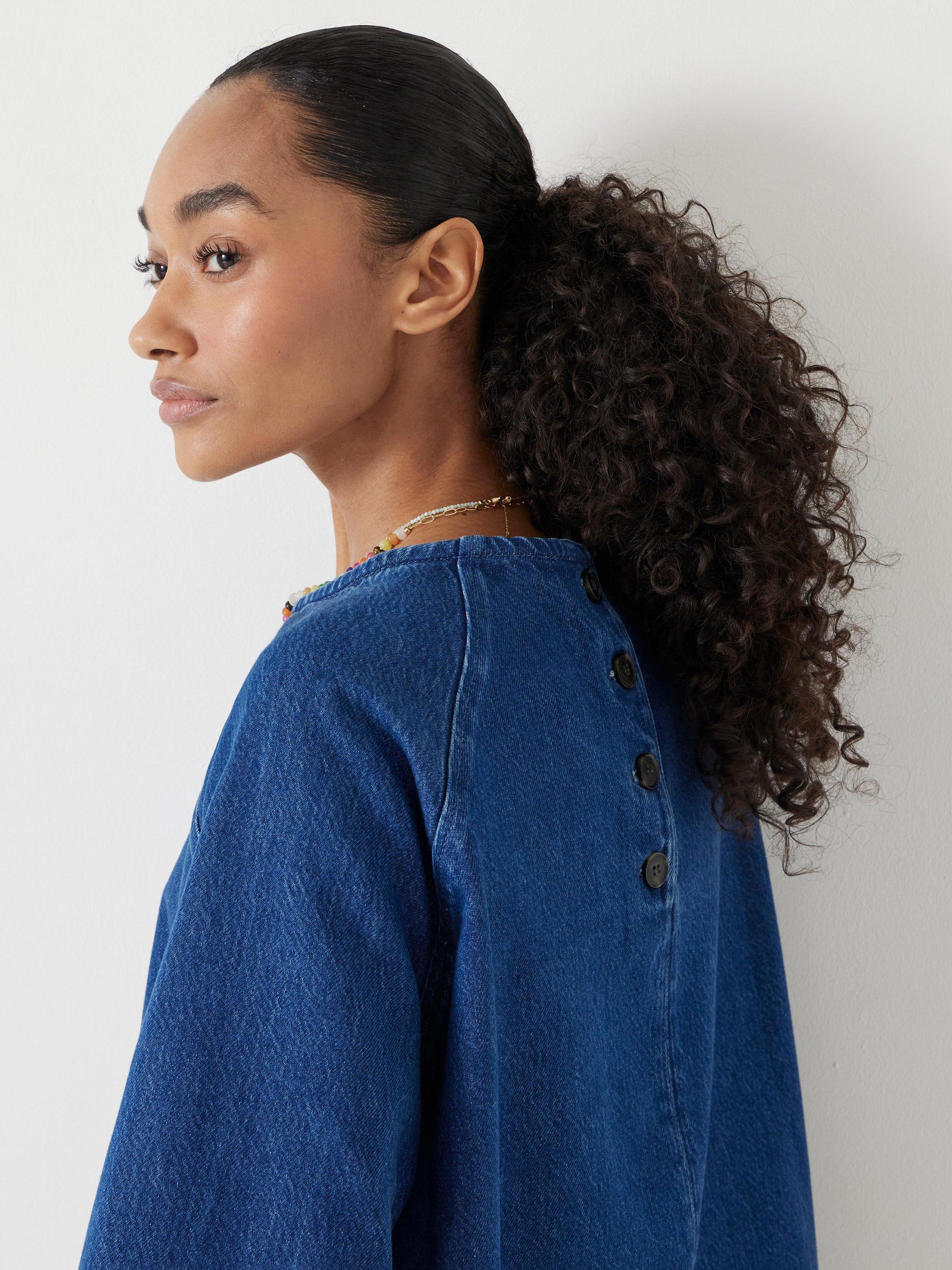 Product image 4 of 5, which shows HUSH Denim Raglan Sleeve Top, Blue, XXS