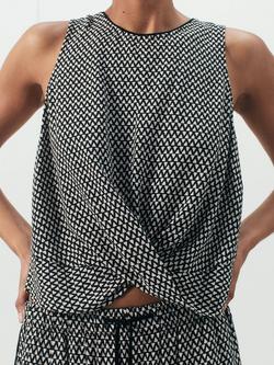 Hush Geometric Print Front Knot Cropped Vest Top, Black/White