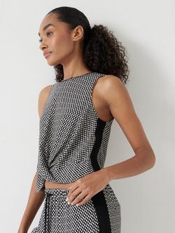 Hush Geometric Print Front Knot Cropped Vest Top - view 2, Black/White