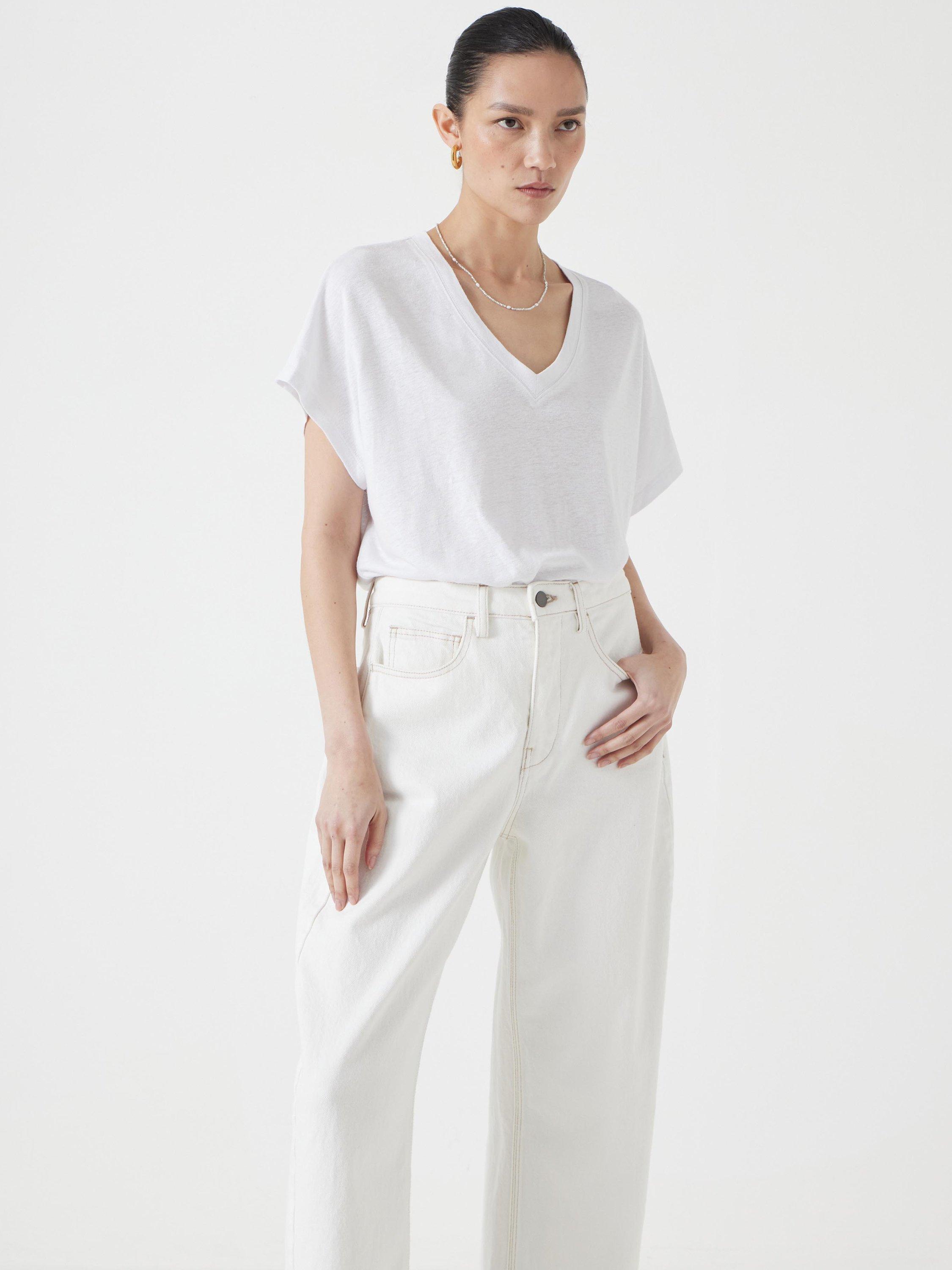 Product image 1 of 5, which shows HUSH Rosalia Linen Blend T-Shirt, White, L