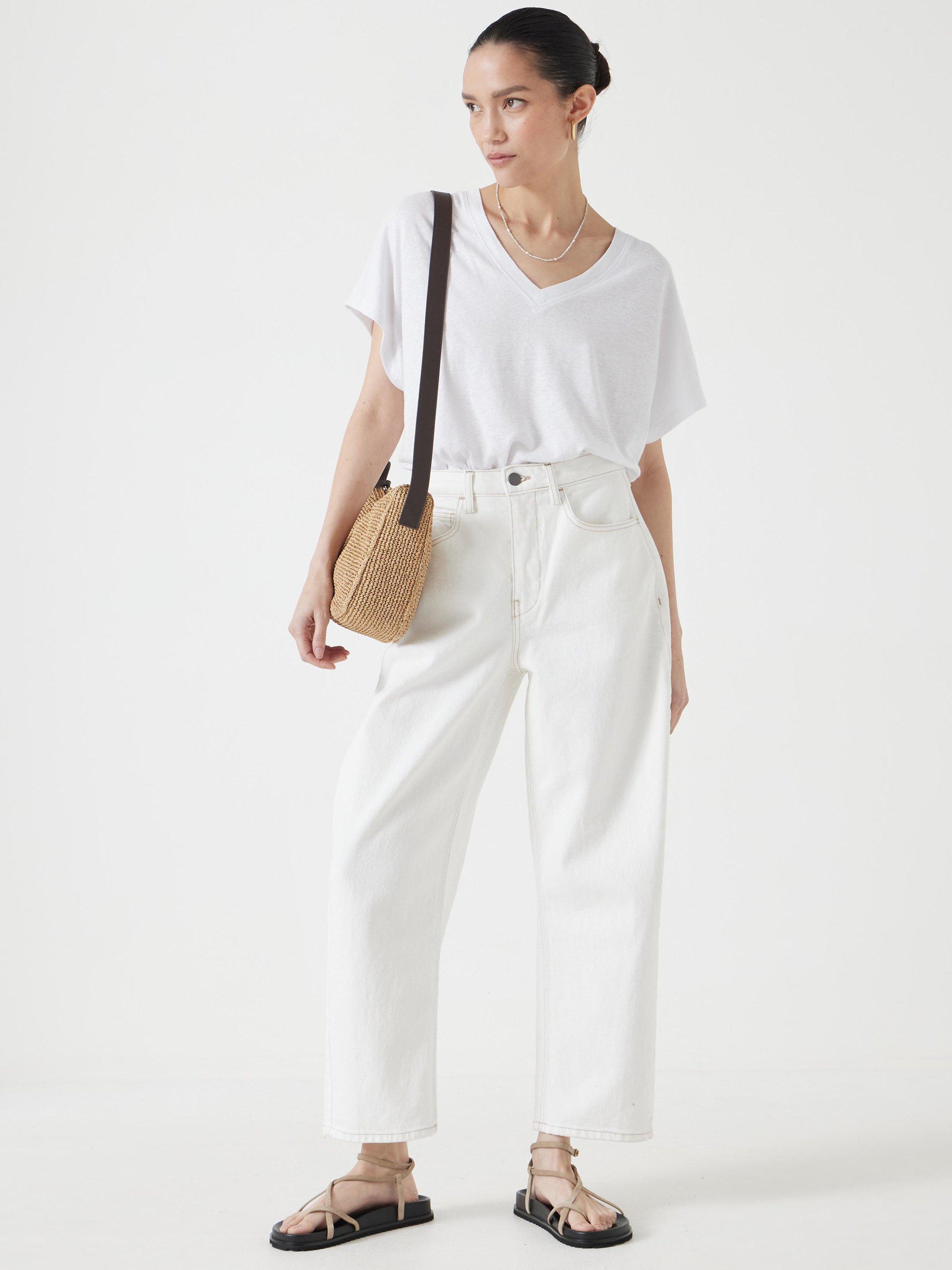 Product image 2 of 5, which shows HUSH Rosalia Linen Blend T-Shirt, White, L