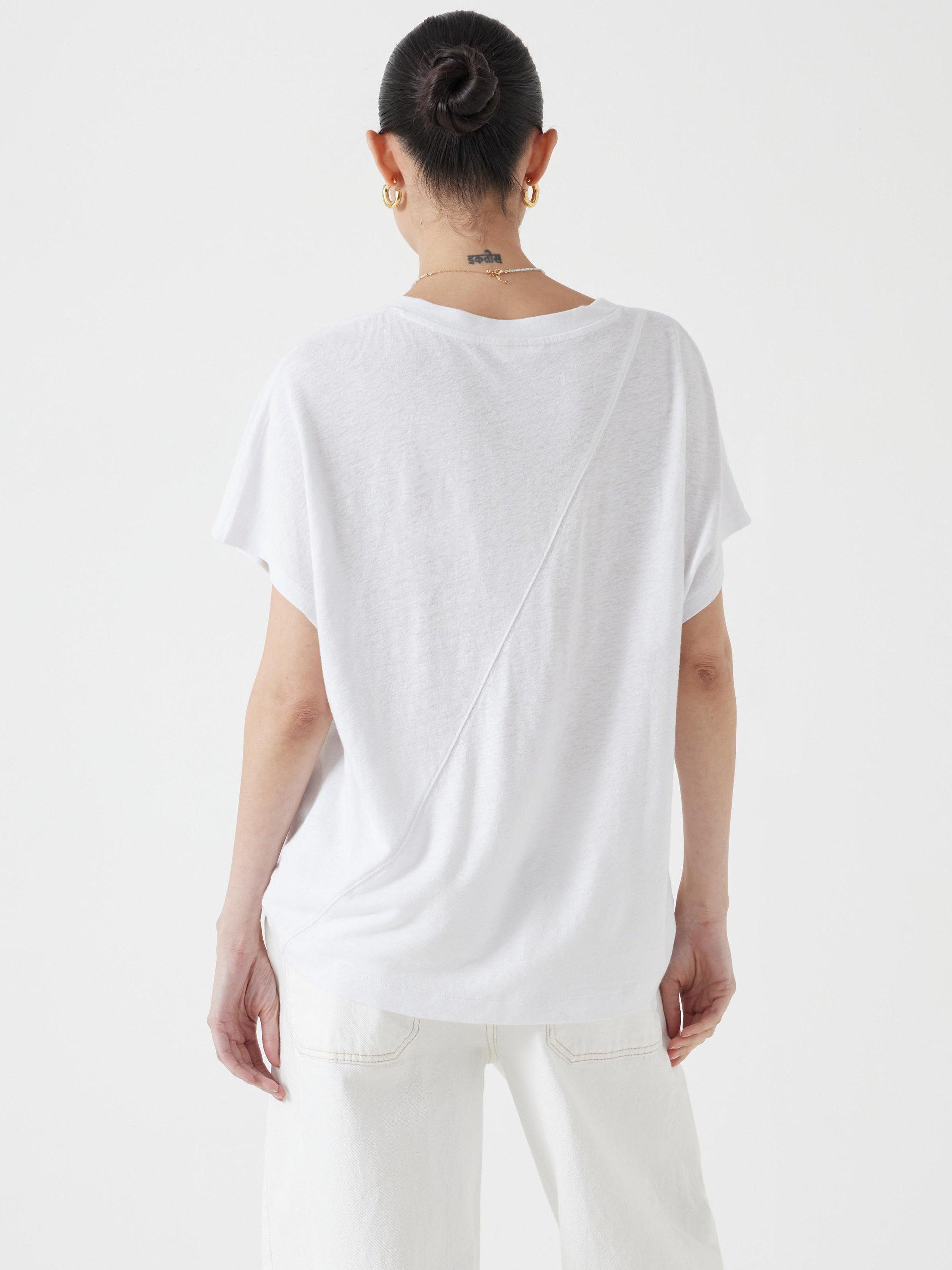 Product image 3 of 5, which shows HUSH Rosalia Linen Blend T-Shirt, White, L