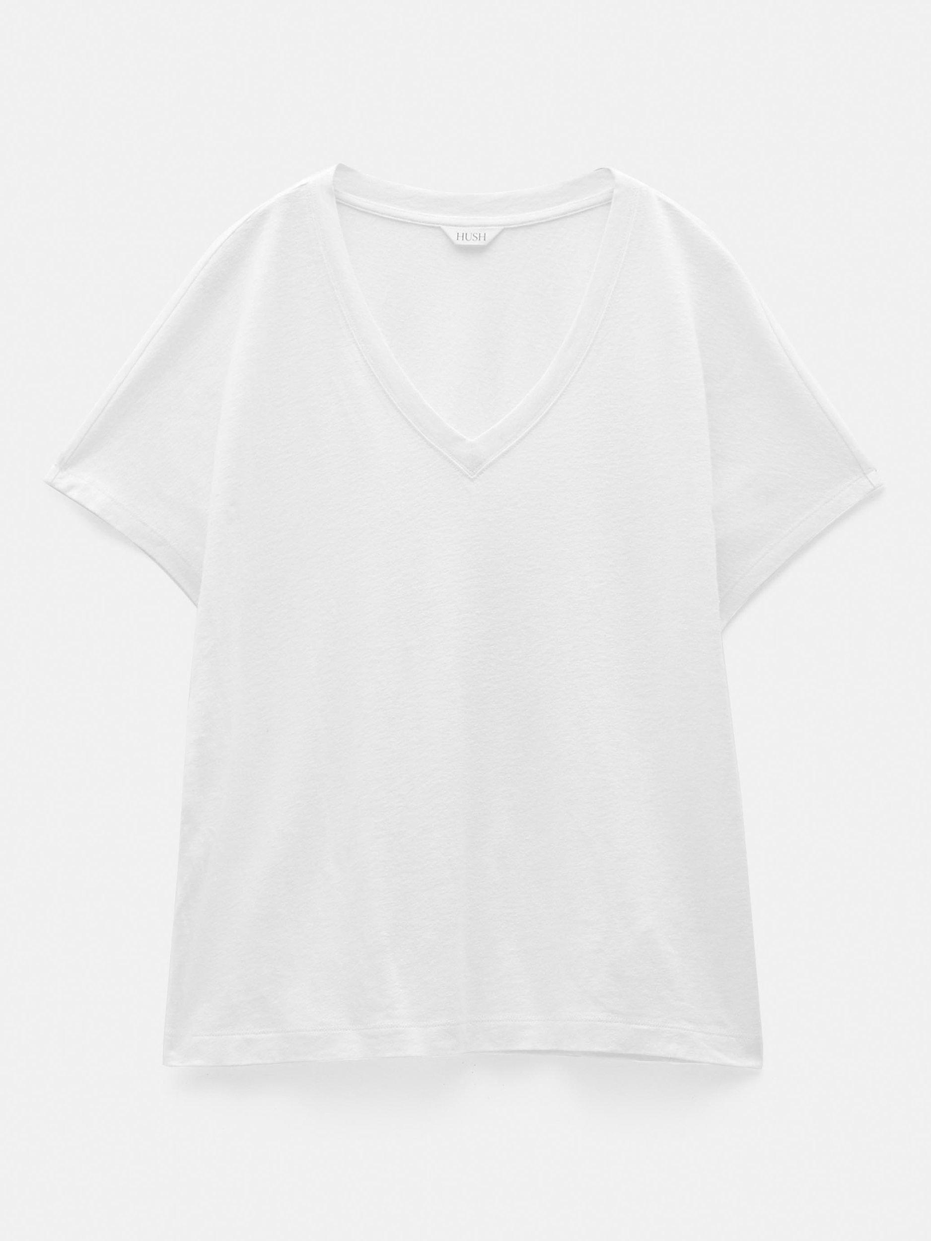 Product image 4 of 5, which shows HUSH Rosalia Linen Blend T-Shirt, White, L