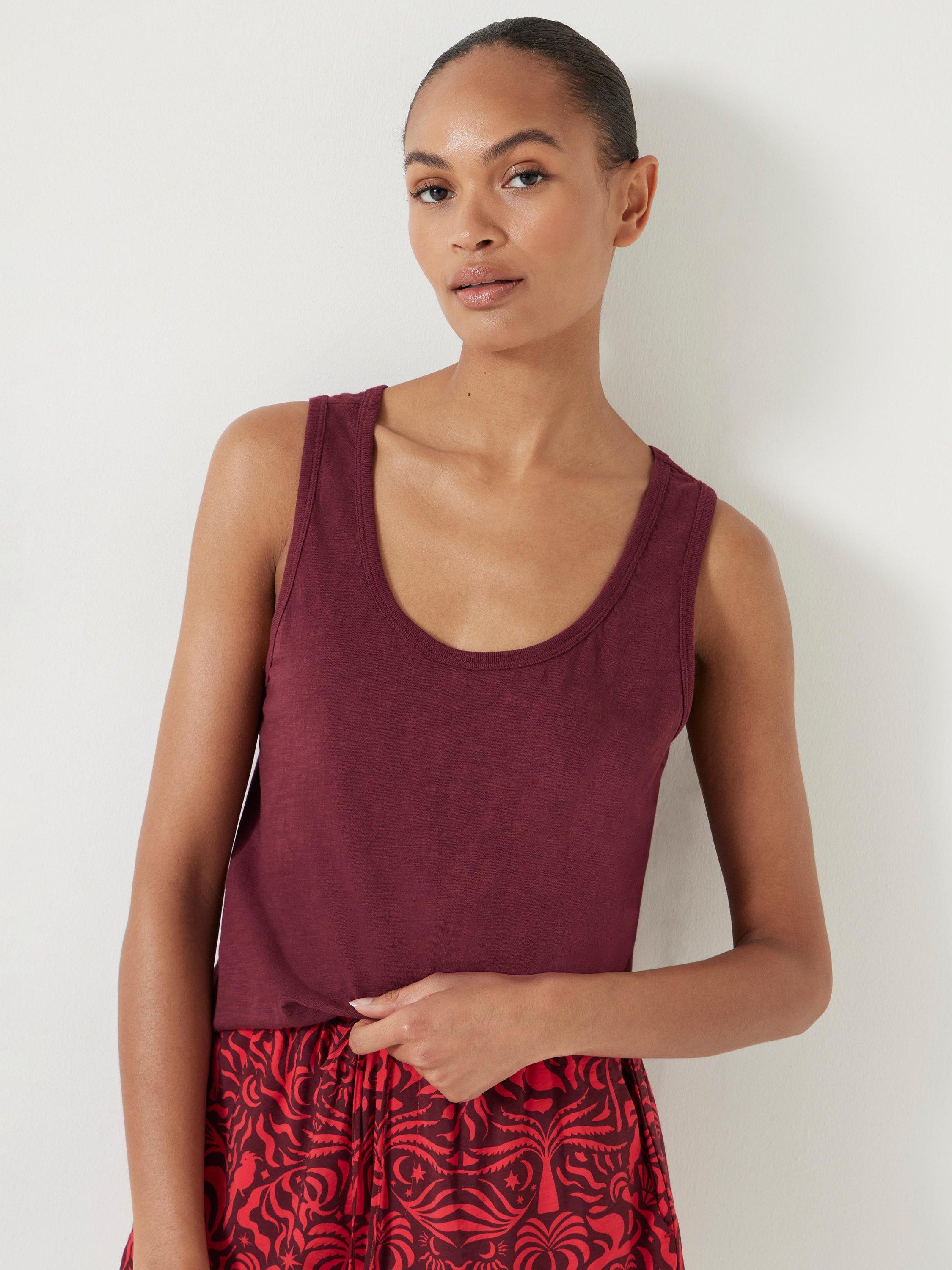 Product image 4 of 5, which shows HUSH Organic Cotton Tank Top, Maroon Red, XXS