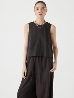 HUSH Linen Blend Vera Shell Top containing LENZING™ ECOVERO™ Viscose, Dark Brown