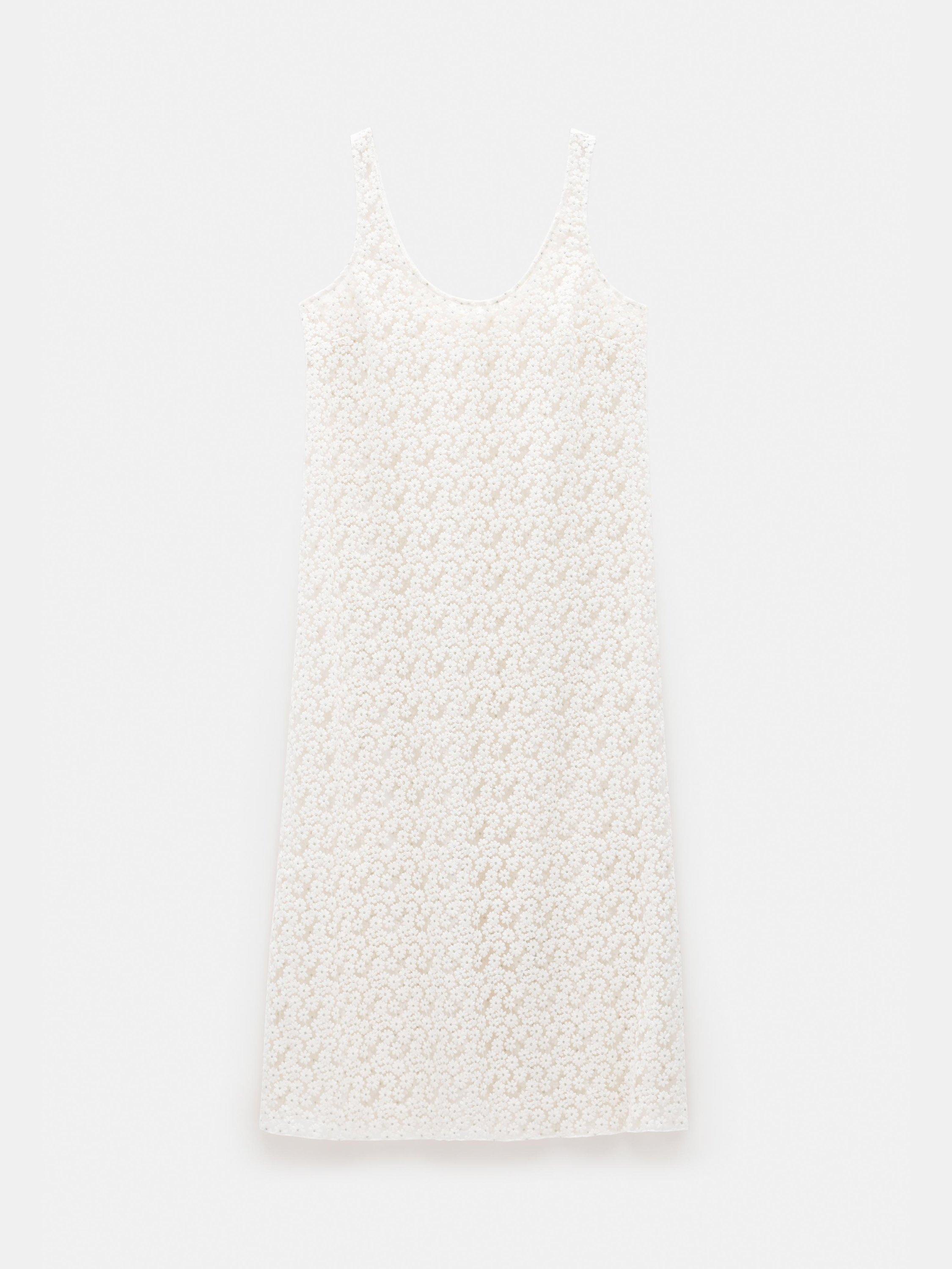 Product image 6 of 6, which shows HUSH Floral Embroidered Sleeveless Midi Dress, Ecru White, XXS