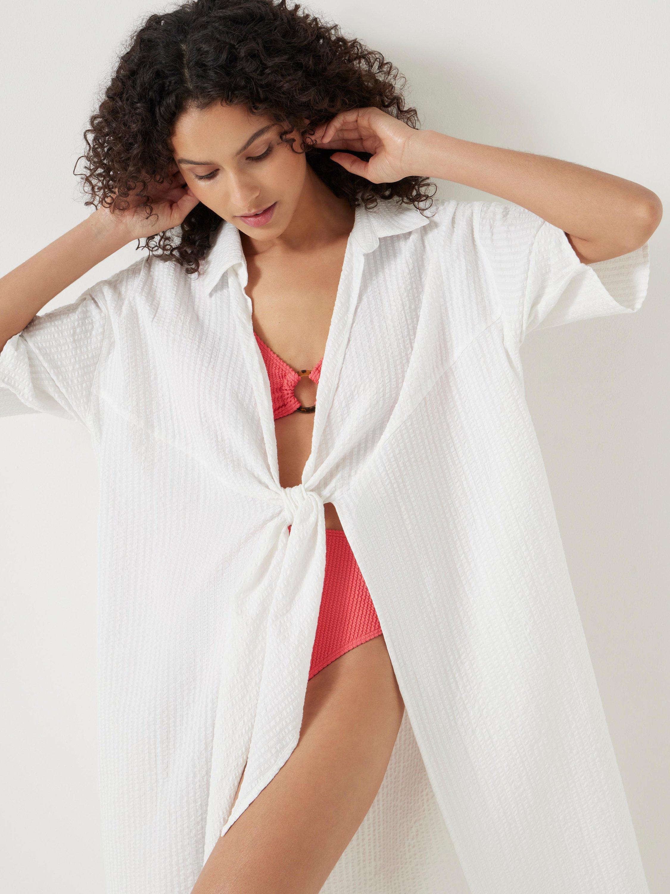 Product image 5 of 5, which shows HUSH Seersucker Tie Front Beach Dress, White, XS-S