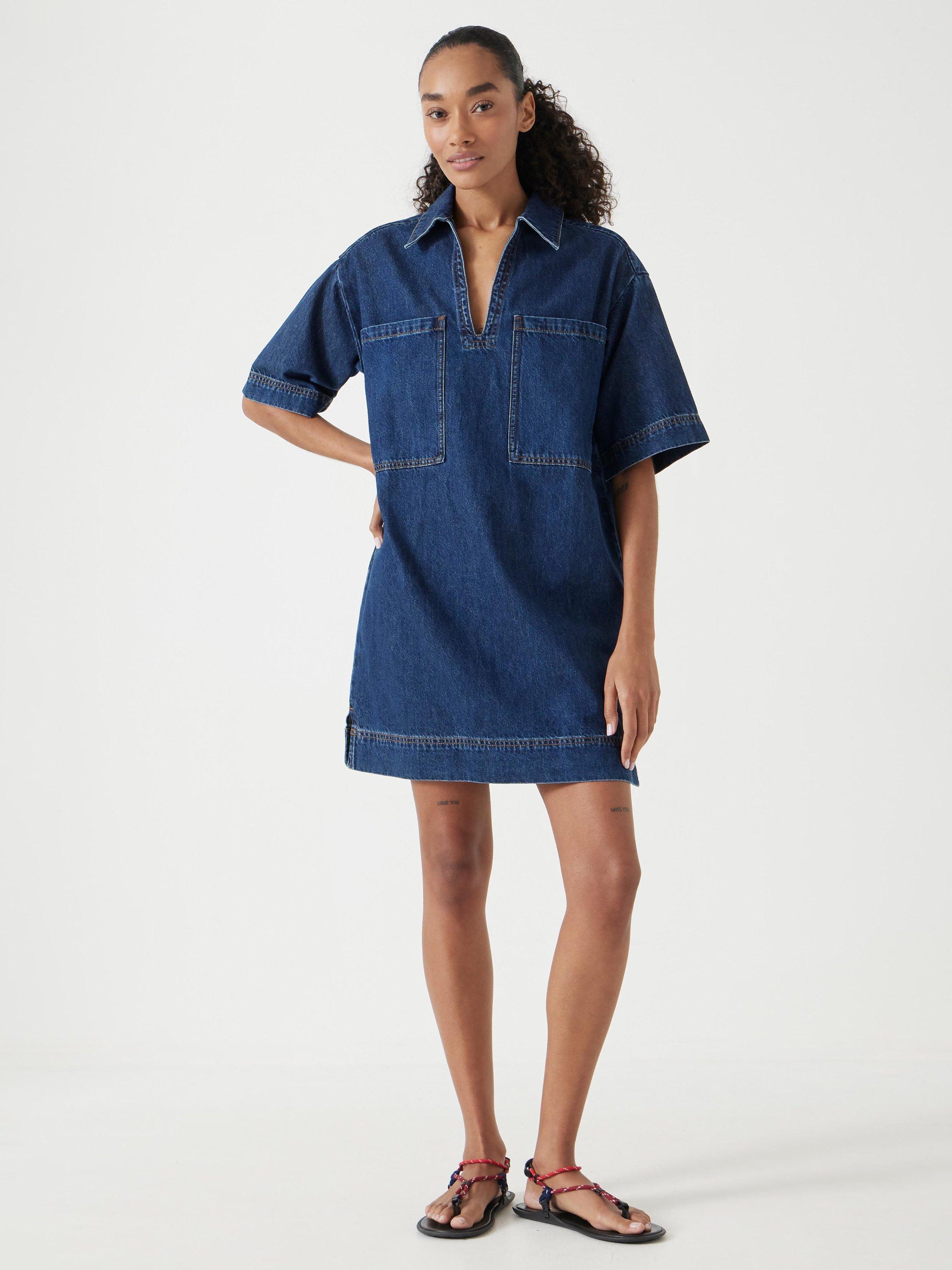 Product image 1 of 5, which shows HUSH Alma Denim T-Shirt Dress, Mid Authentic Blue, XXS