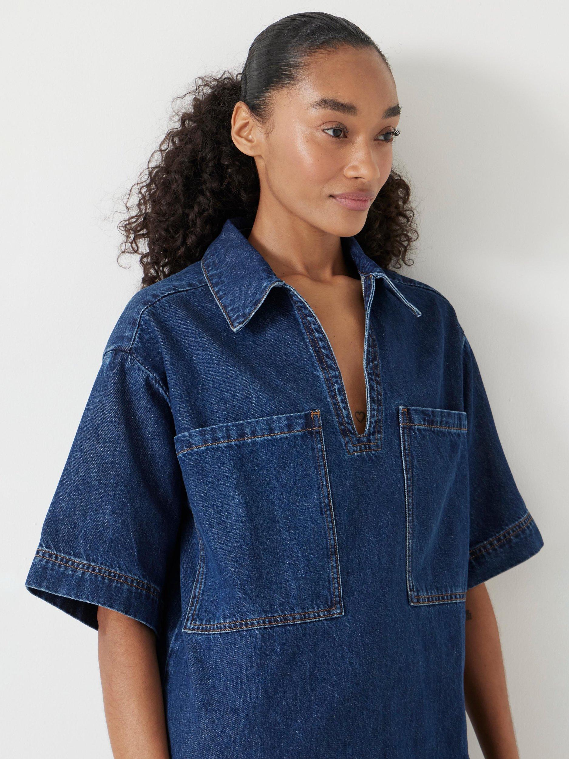 Product image 2 of 5, which shows HUSH Alma Denim T-Shirt Dress, Mid Authentic Blue, XXS