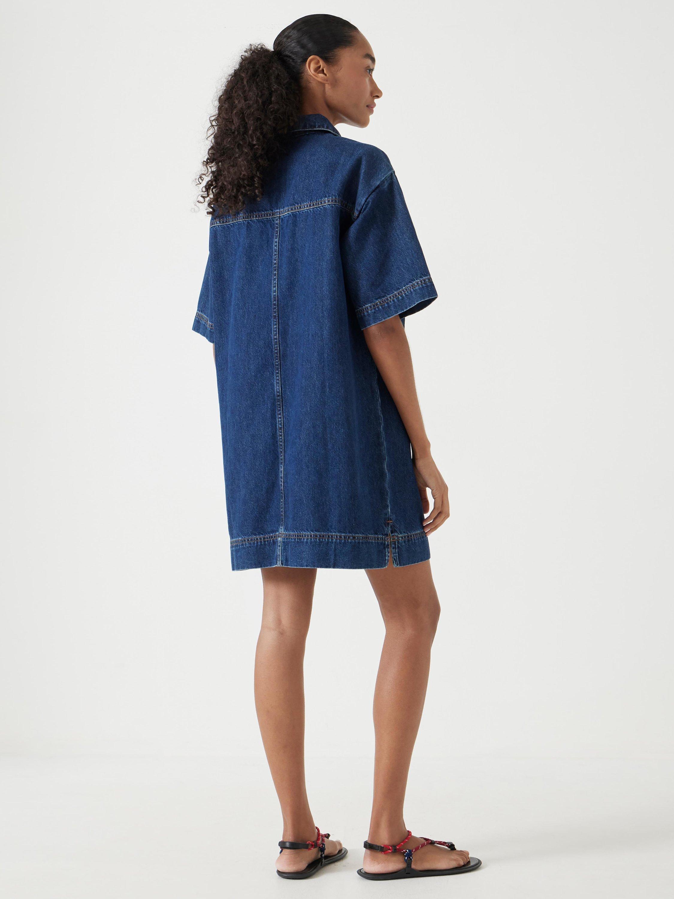 Product image 3 of 5, which shows HUSH Alma Denim T-Shirt Dress, Mid Authentic Blue, XXS