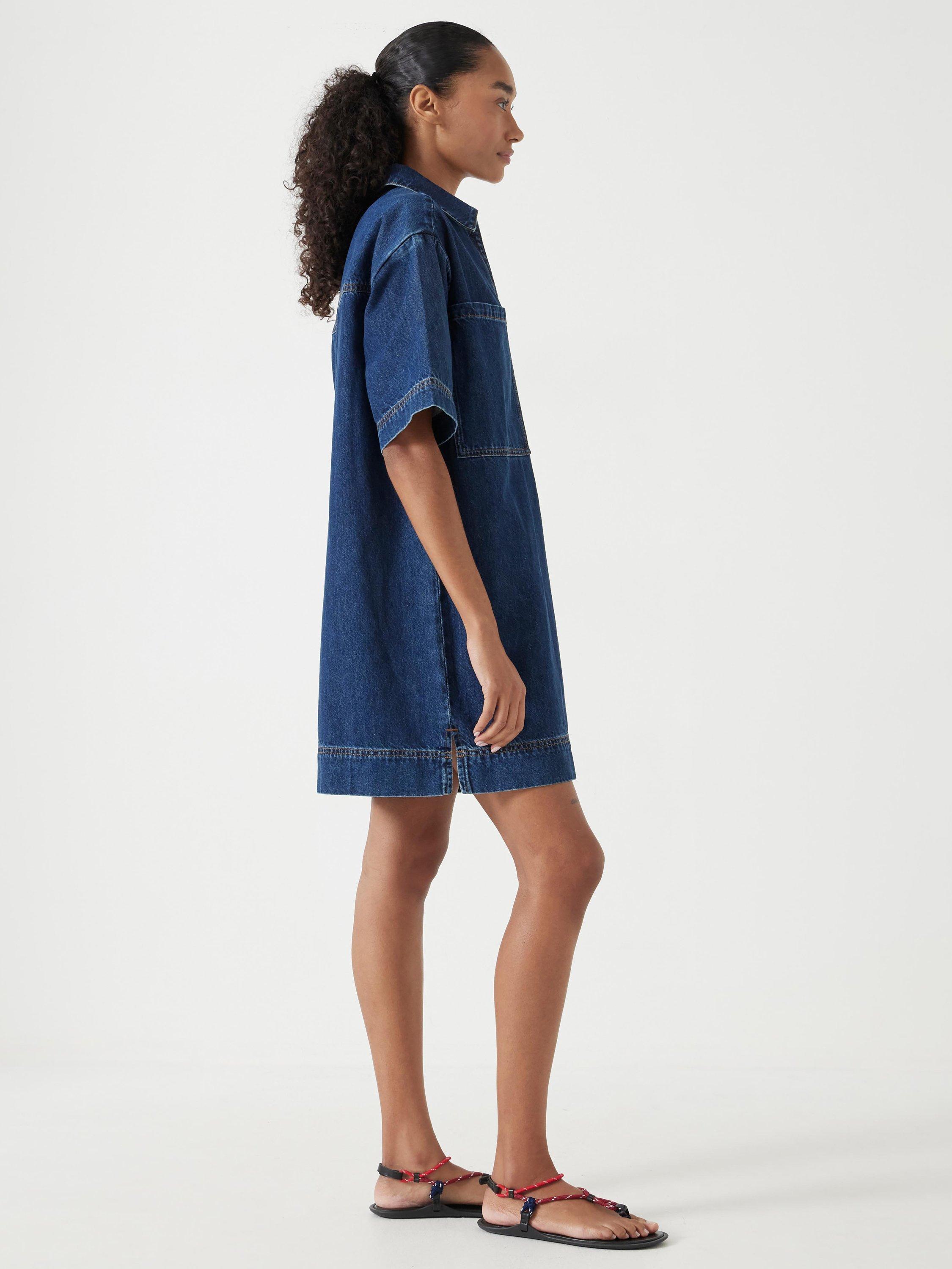 Product image 4 of 5, which shows HUSH Alma Denim T-Shirt Dress, Mid Authentic Blue, XXS