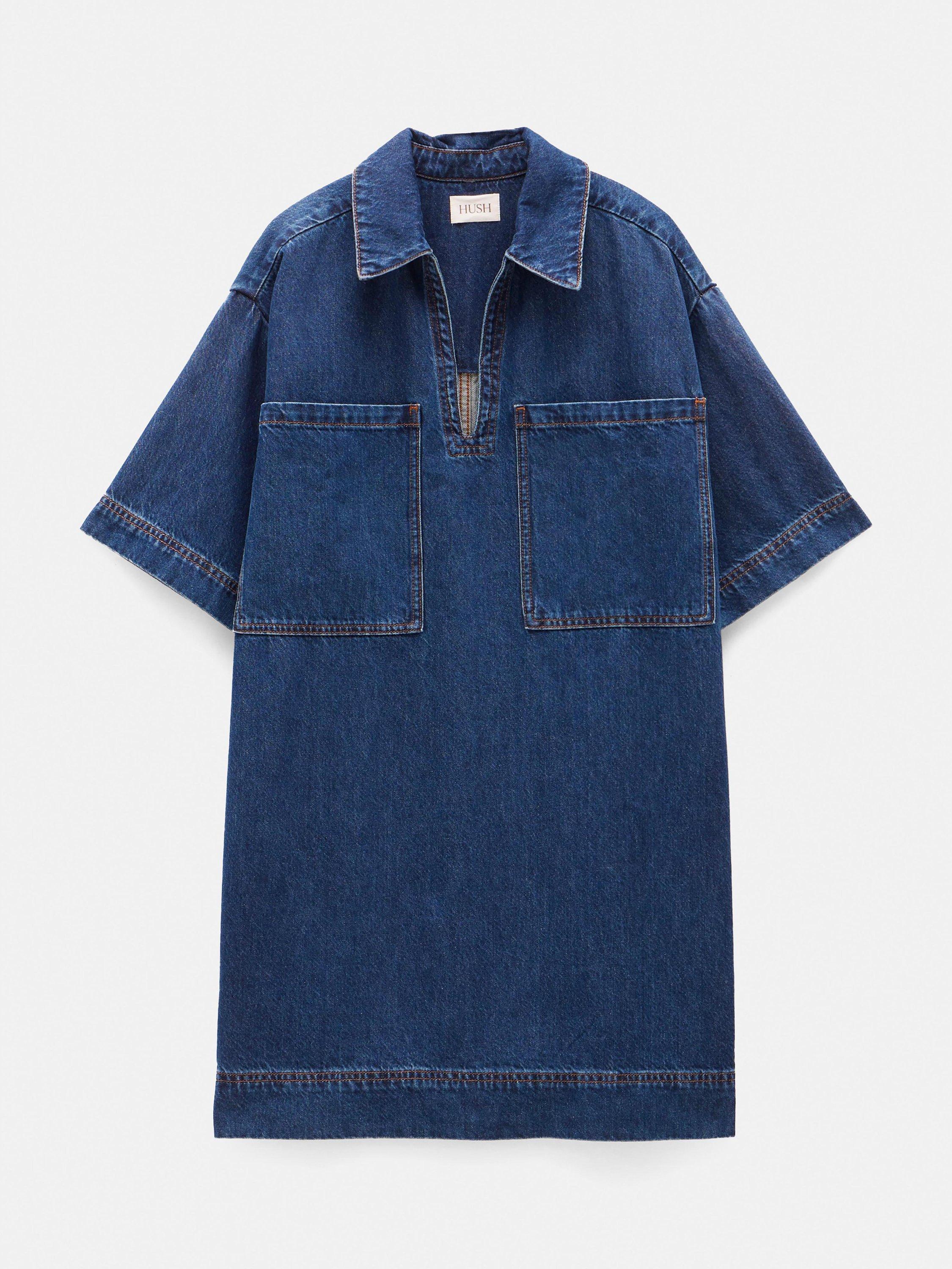 Product image 5 of 5, which shows HUSH Alma Denim T-Shirt Dress, Mid Authentic Blue, XXS