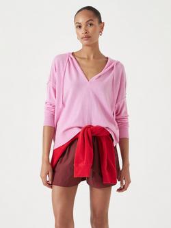 HUSH Wool Blend V-Neck Knit Hoodie, Super Pink