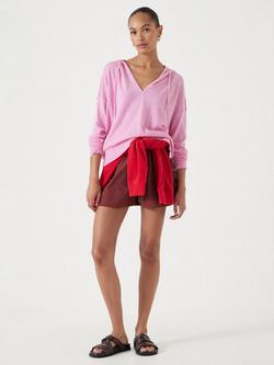 HUSH Wool Blend V-Neck Knit Hoodie - view 2, Super Pink