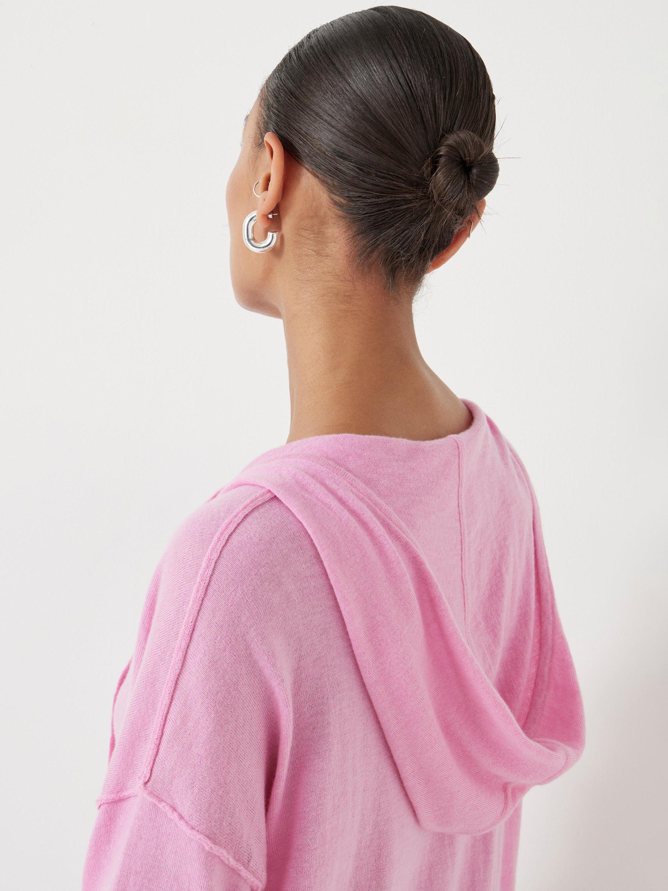 Product image 5 of 5, which shows HUSH Wool Blend V-Neck Knit Hoodie, Super Pink, L-XL
