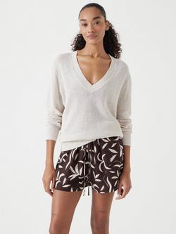 HUSH Linen Blend V-Neck Long Sleeve Jumper, Natural