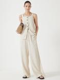 HUSH Petunia Linen Blend Stripe Trousers, Ecru/Black