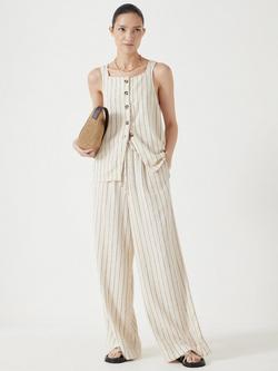 HUSH Petunia Linen Blend Stripe Trousers, Ecru/Black - view 2, Ecru/Black