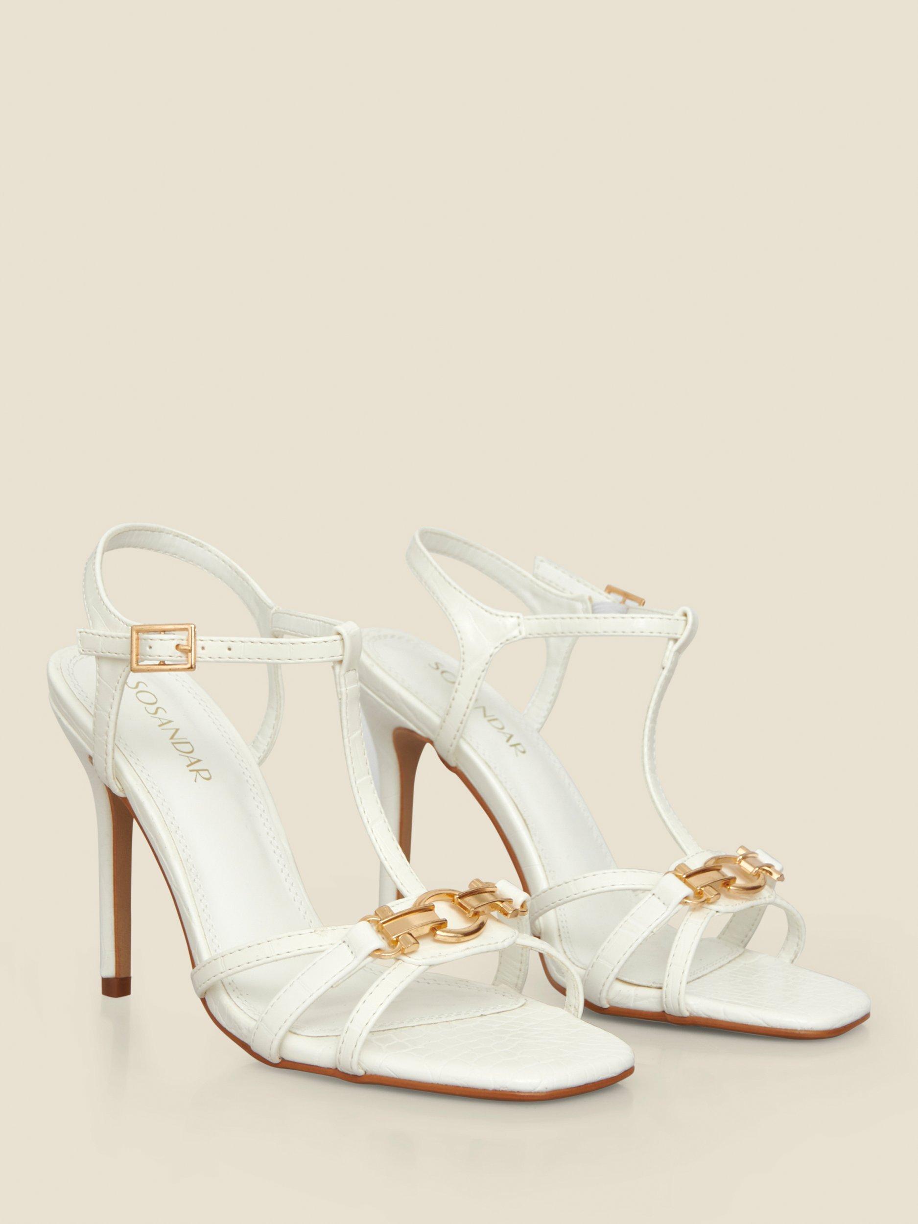 Product image 2 of 5, which shows Sosandar Snaffle Heeled Sandals, Ecru, 3
