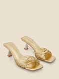 Sosandar Knot Detail Kitten Heel Mules, Gold