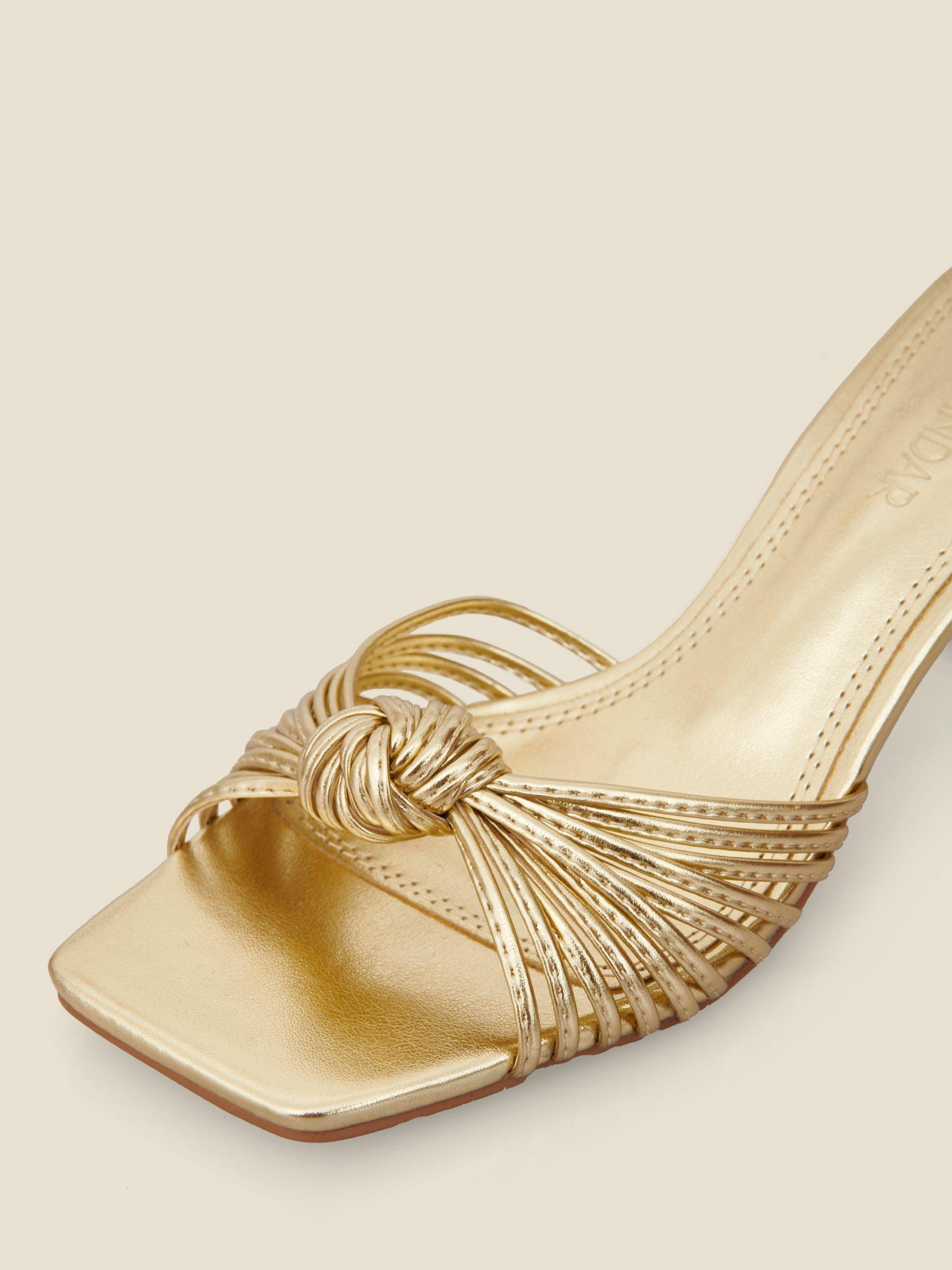 Product image 3 of 4, which shows Sosandar Knot Detail Kitten Heel Mules, Gold, 3
