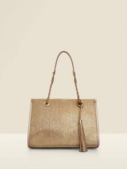 Sosandar Metallic Raffia Shoulder Bag, Gold, Gold