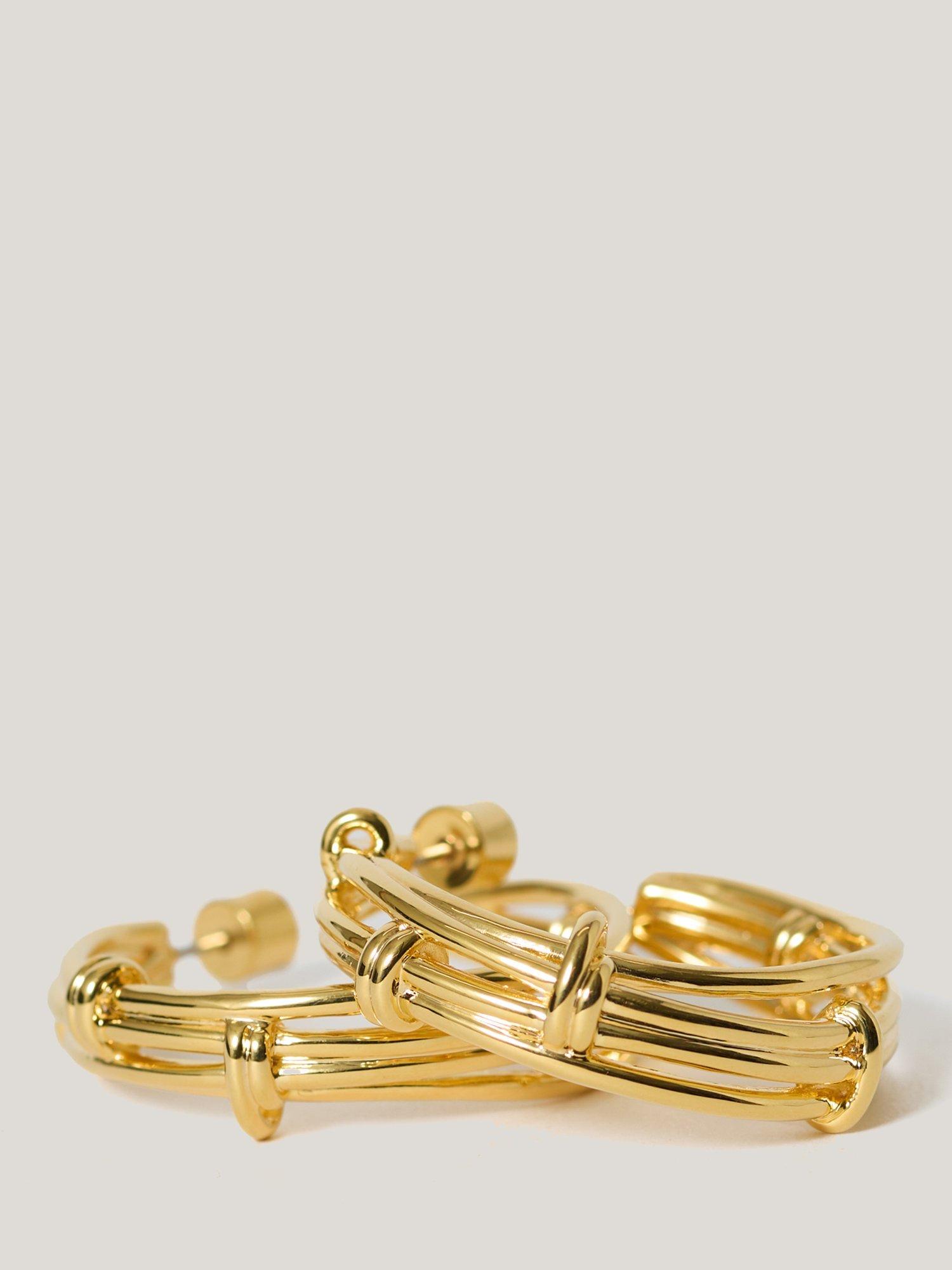 Product image 1 of 4, which shows Jigsaw 24ct Gold Plated Dainty Loops Hoop Earrings, Gold
