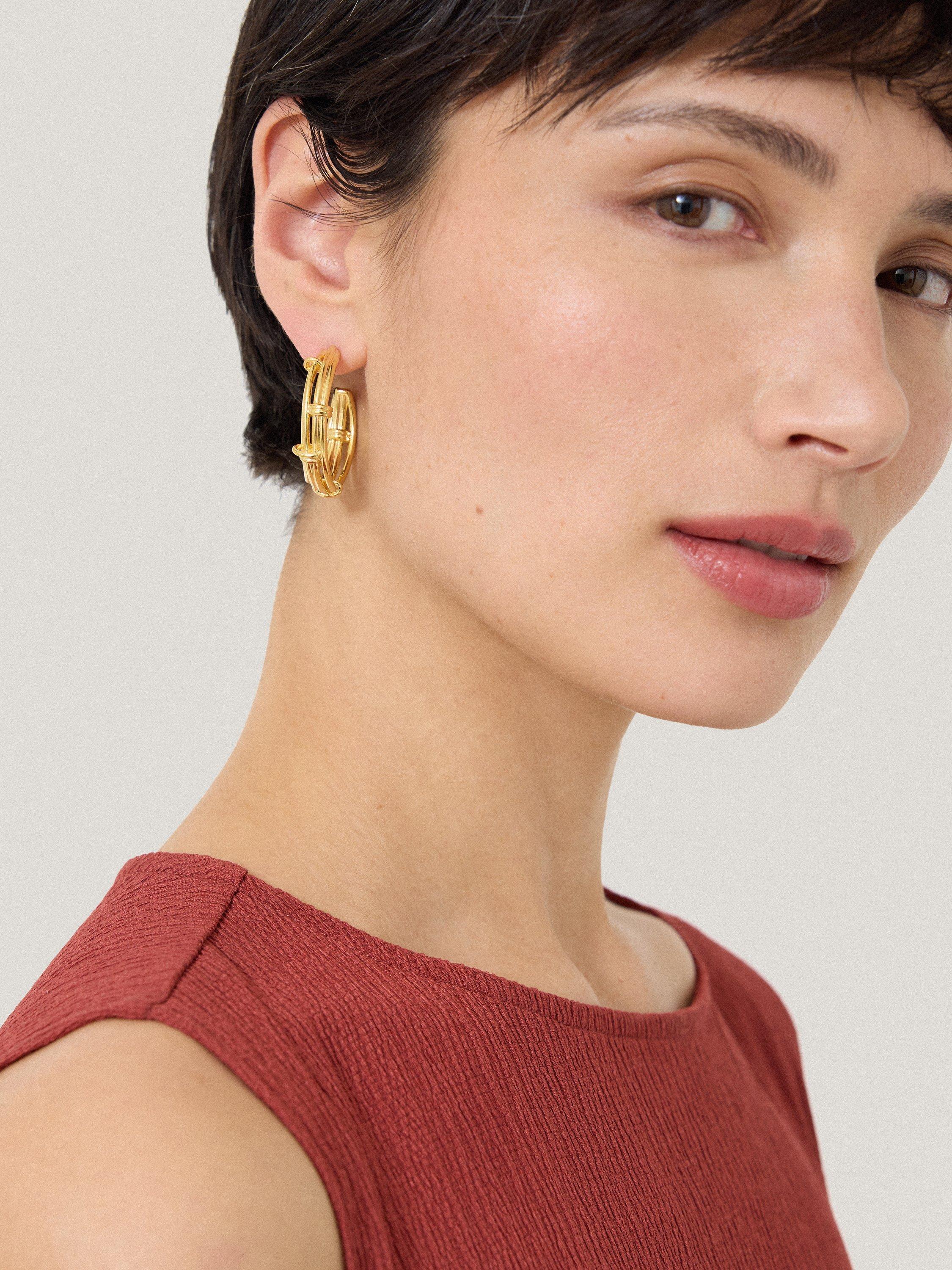 Product image 2 of 4, which shows Jigsaw 24ct Gold Plated Dainty Loops Hoop Earrings, Gold