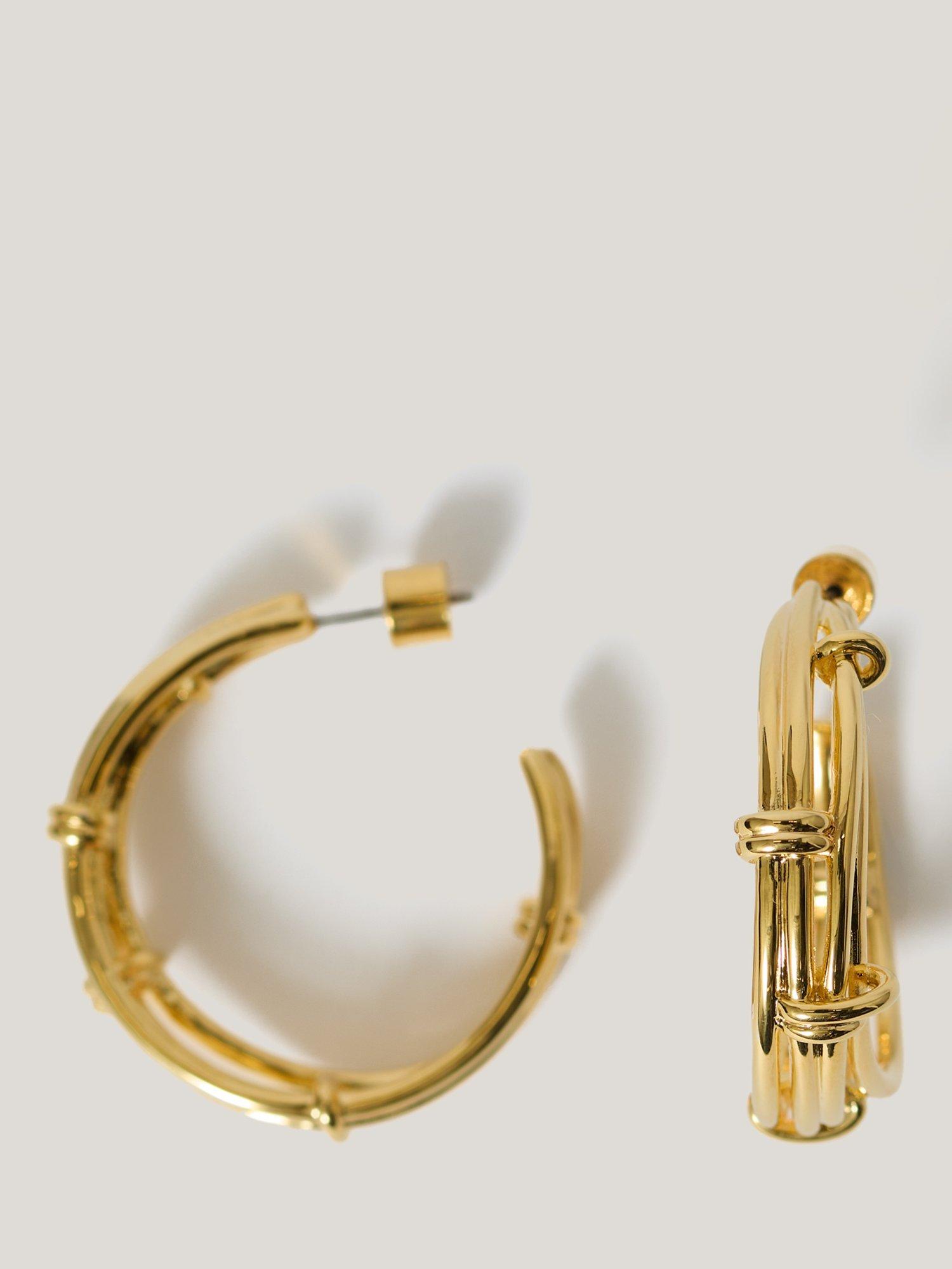 Product image 3 of 4, which shows Jigsaw 24ct Gold Plated Dainty Loops Hoop Earrings, Gold