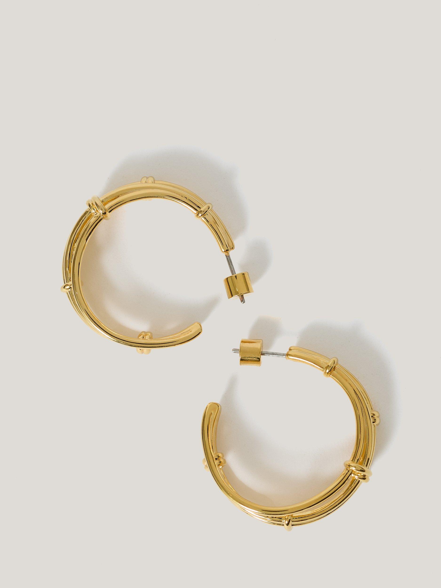Product image 4 of 4, which shows Jigsaw 24ct Gold Plated Dainty Loops Hoop Earrings, Gold