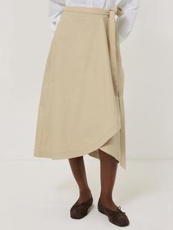 Jigsaw Cotton Blend Wrap Front Midi Skirt, Oatmeal, Oatmeal