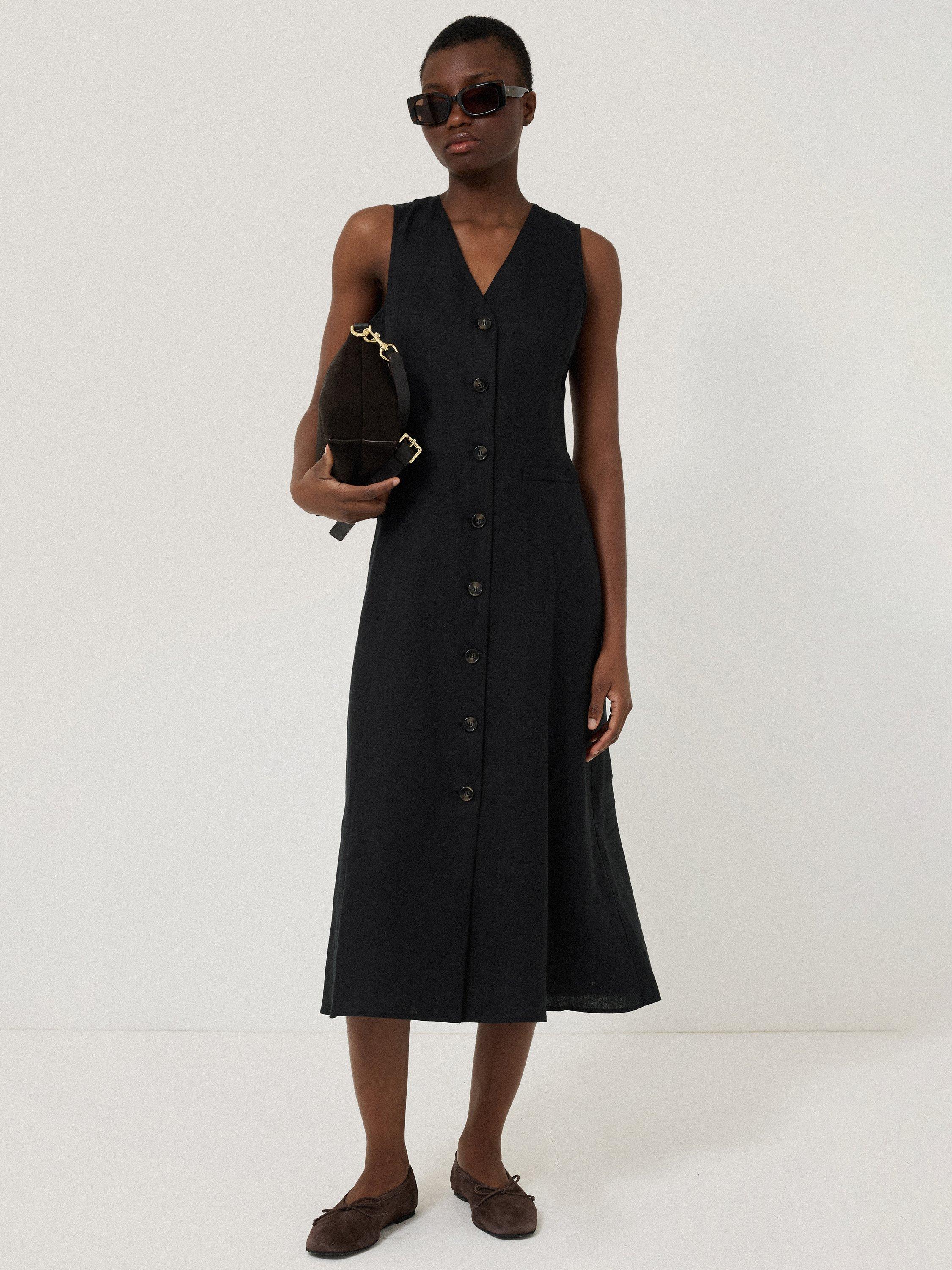 Product image 1 of 6, which shows Jigsaw Linen Waistcoat Midi Dress, Black, 6