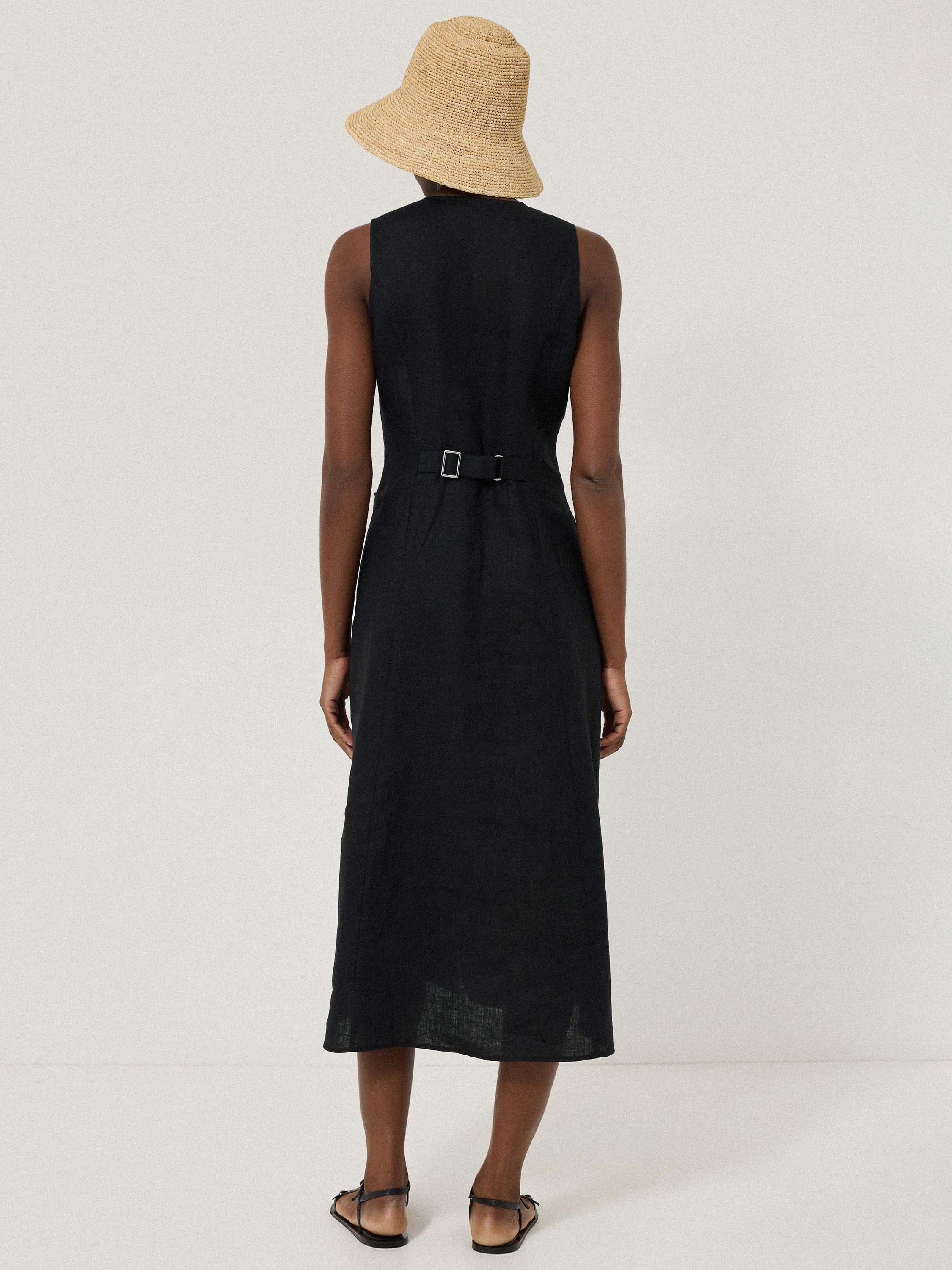 Product image 2 of 6, which shows Jigsaw Linen Waistcoat Midi Dress, Black, 6