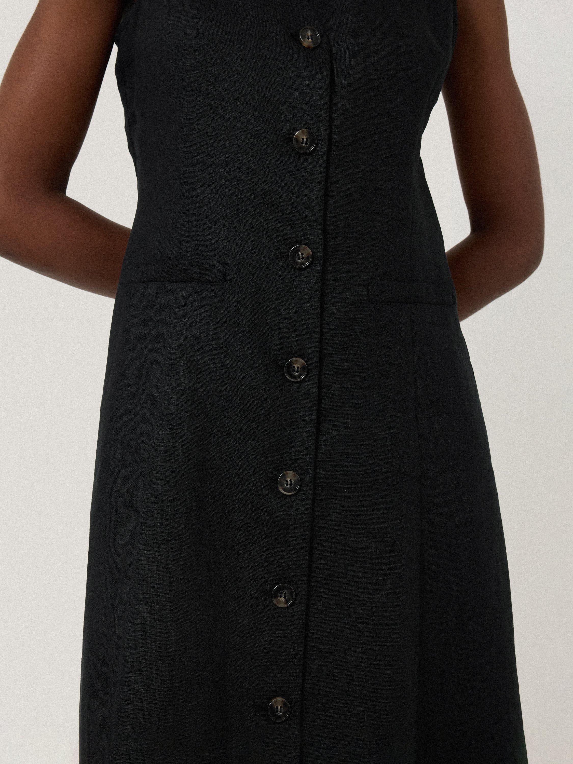 Product image 3 of 6, which shows Jigsaw Linen Waistcoat Midi Dress, Black, 6