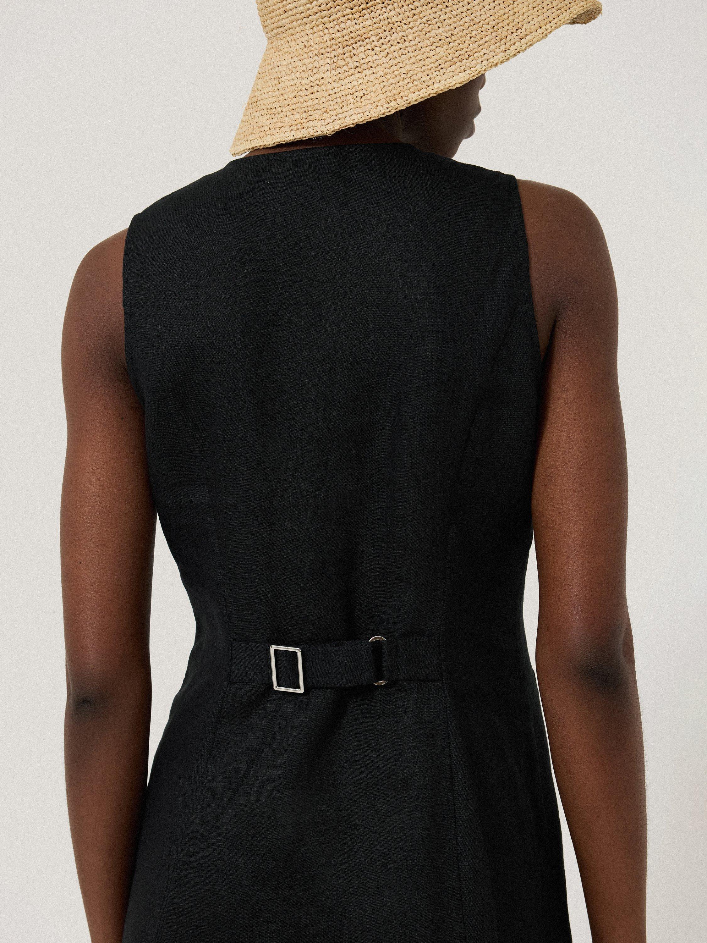 Product image 6 of 6, which shows Jigsaw Linen Waistcoat Midi Dress, Black, 6